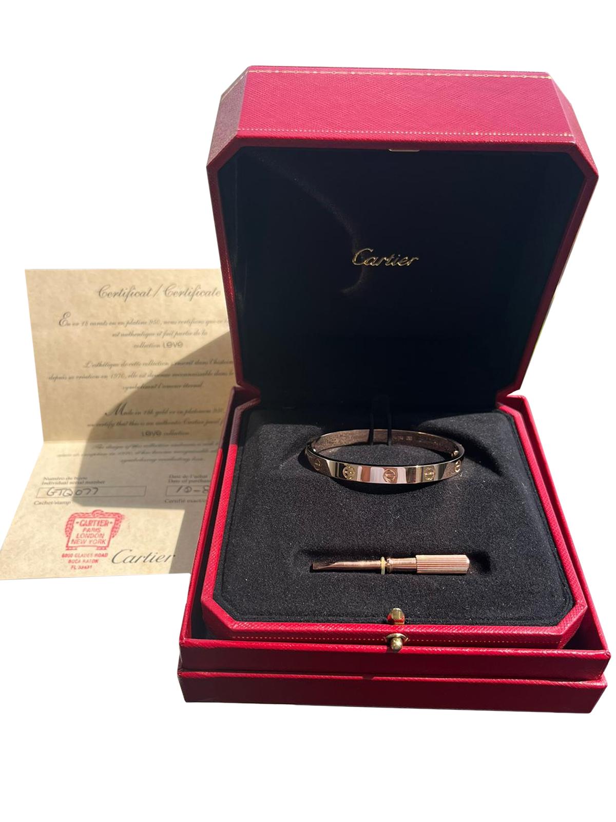 Women's Cartier Love Bracelet 18K Rose Gold Size 16 With Screwdriver For Sale