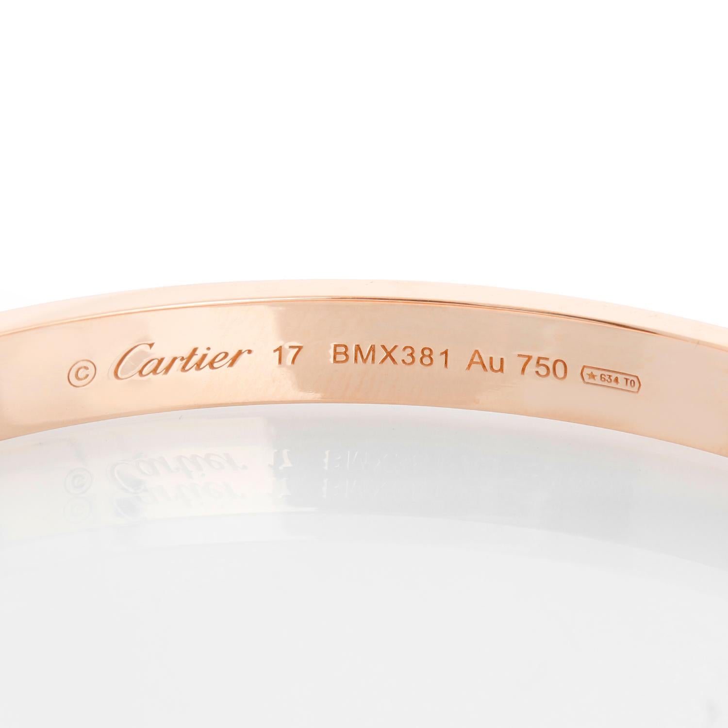 Bracelet Love de Cartier en or rose 18k Taille 17 Excellent état - En vente à Dallas, TX