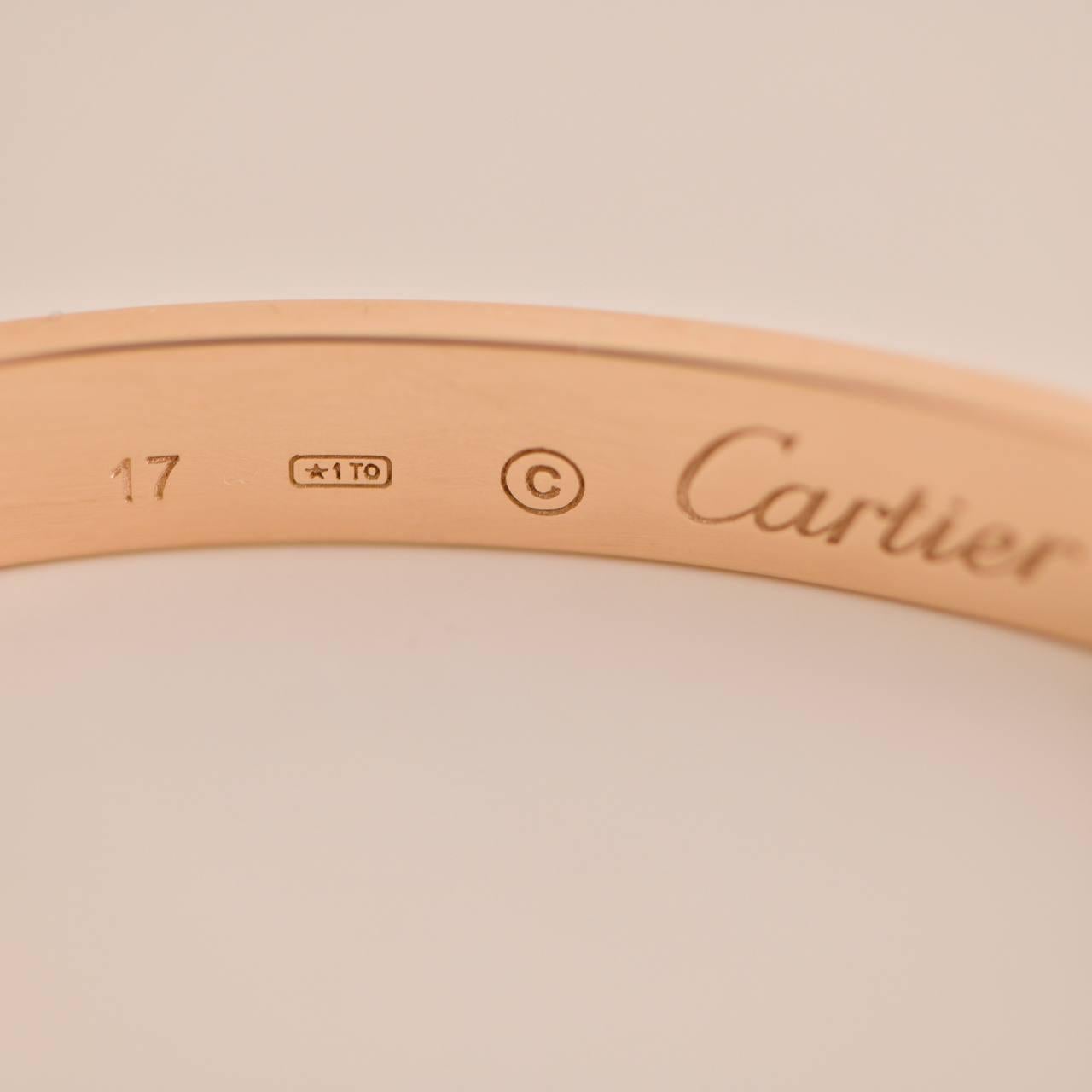 Cartier Love Bracelet 18K Rose Gold Size 17 In Excellent Condition In Banbury, GB