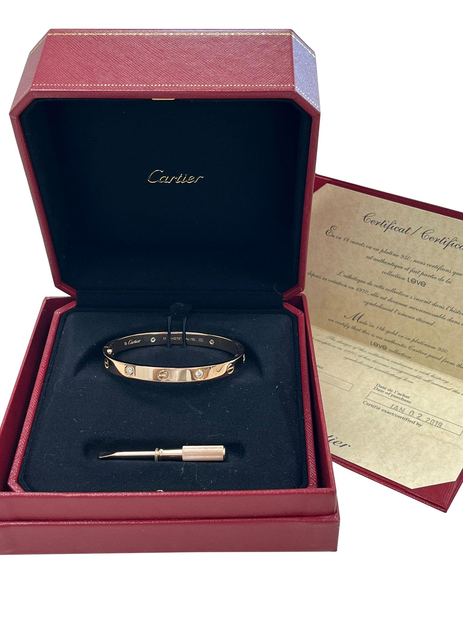 Cartier Love Bracelet 18K Rose Gold Size 17 With Screwdriver Bangle For Sale 2