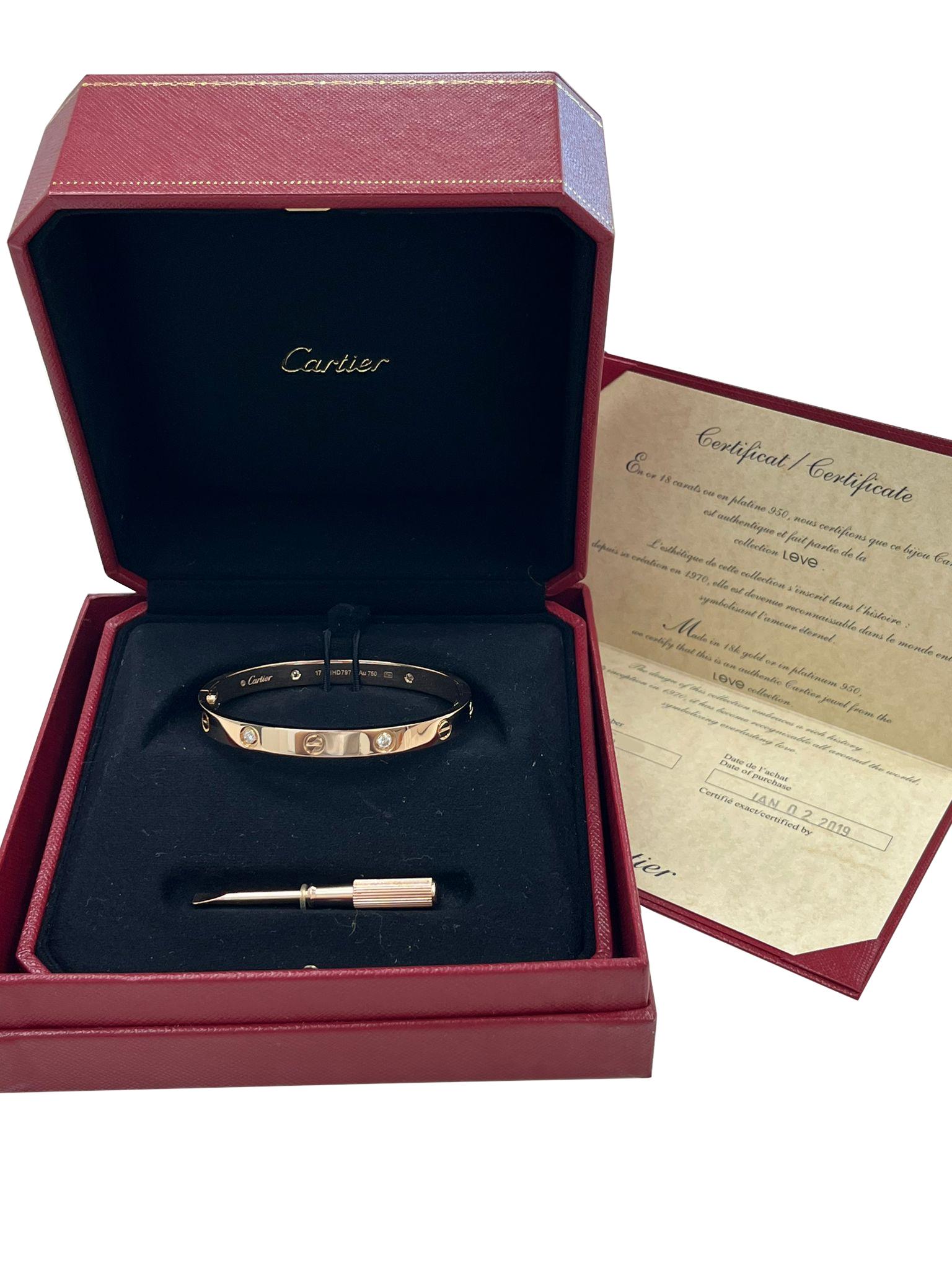 Cartier Love Bracelet 18K Rose Gold Size 17 With Screwdriver Bangle For Sale 3