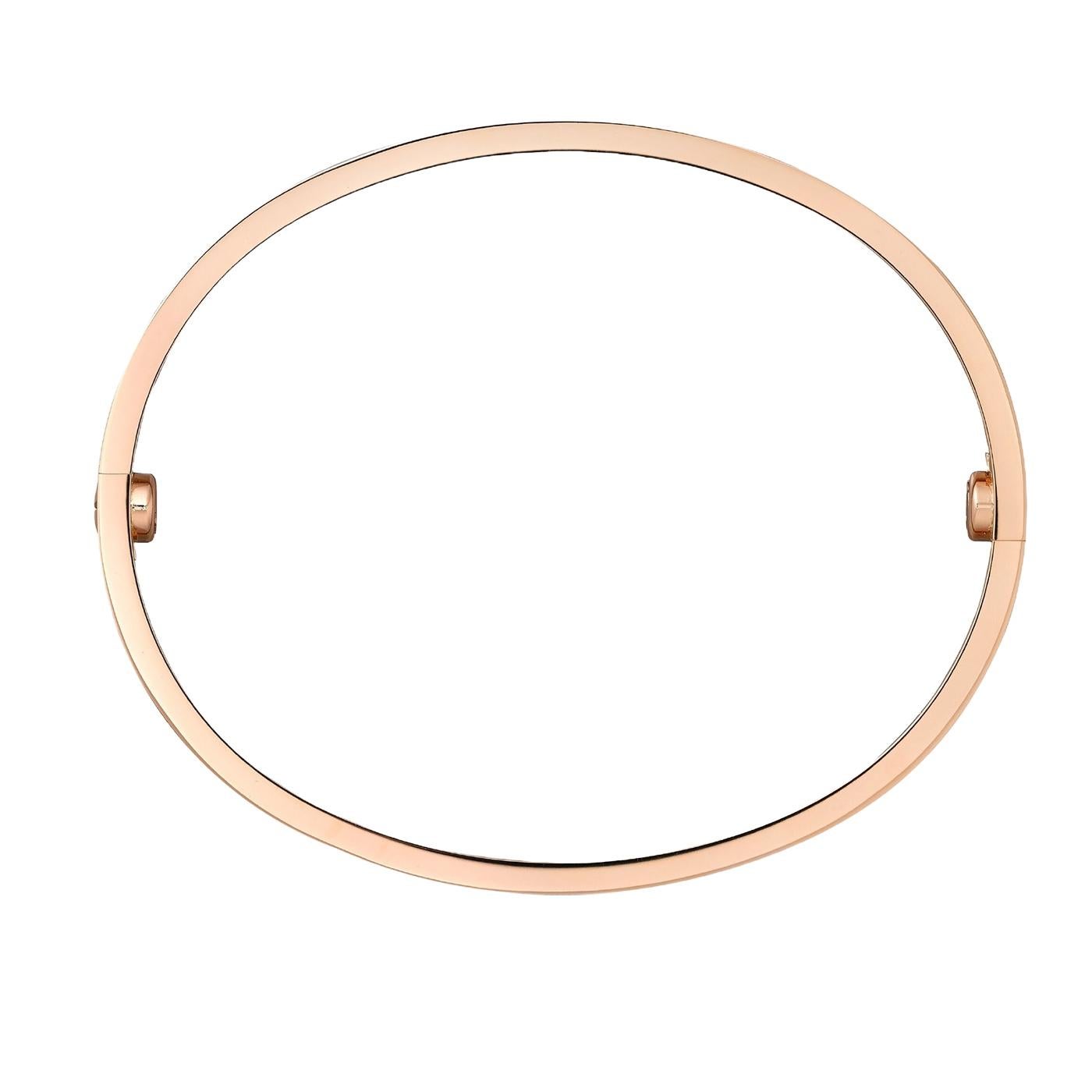 Modernist Cartier Love Bracelet 18K Rose Gold Size 17 With Screwdriver Bangle For Sale