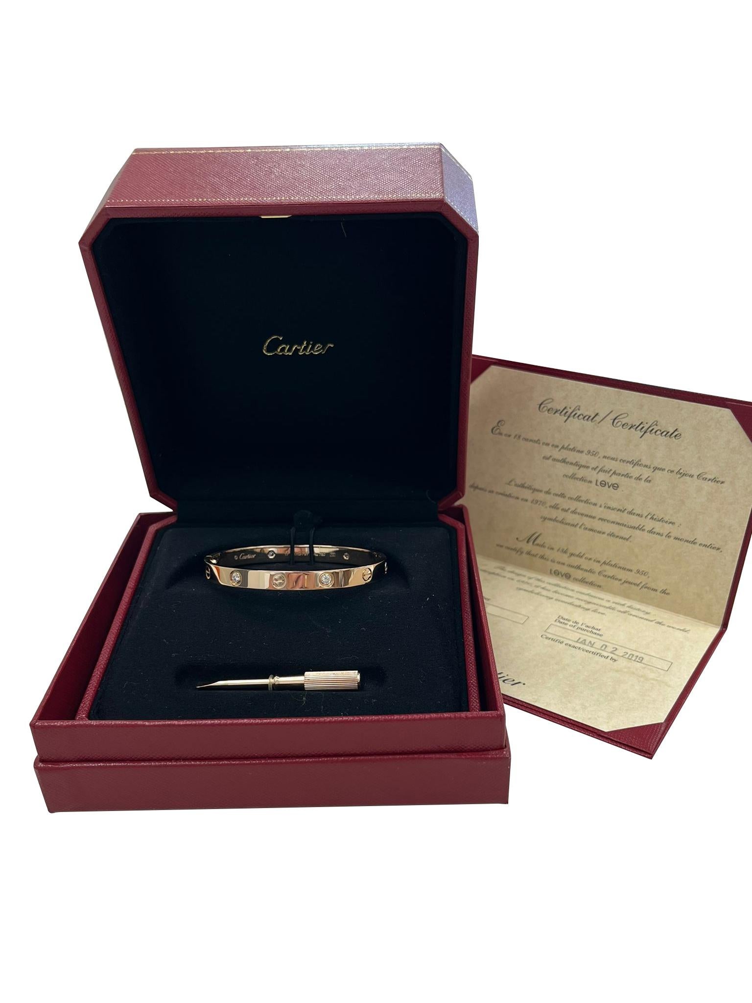 Cartier Love Bracelet 18K Rose Gold Size 17 With Screwdriver Bangle For Sale 1