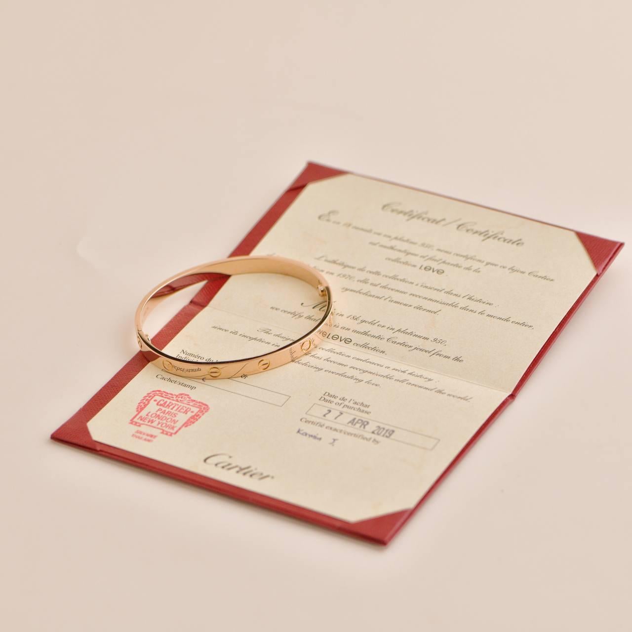 Cartier Love Bracelet 18K Rose Gold Size 19 In Excellent Condition In Banbury, GB