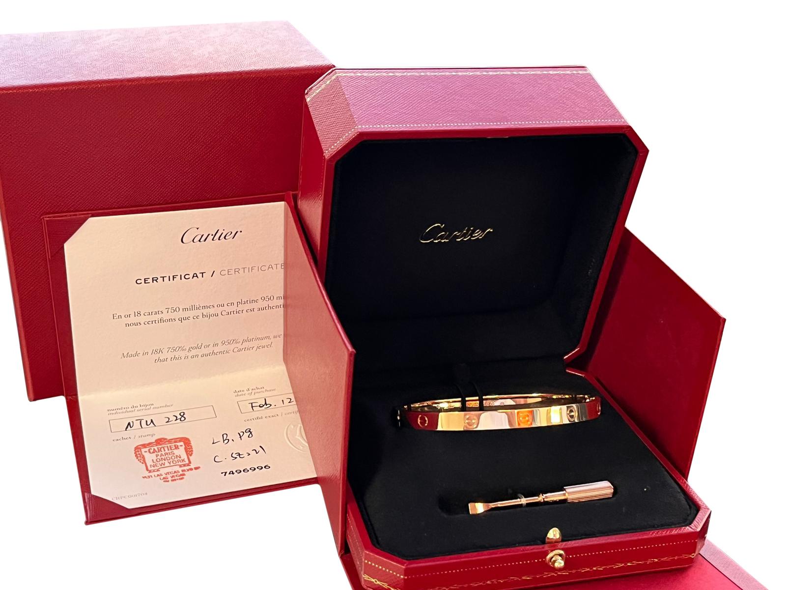 Cartier Bracelet Love en or rose 18 carats taille 21 avec tournevis en vente 3