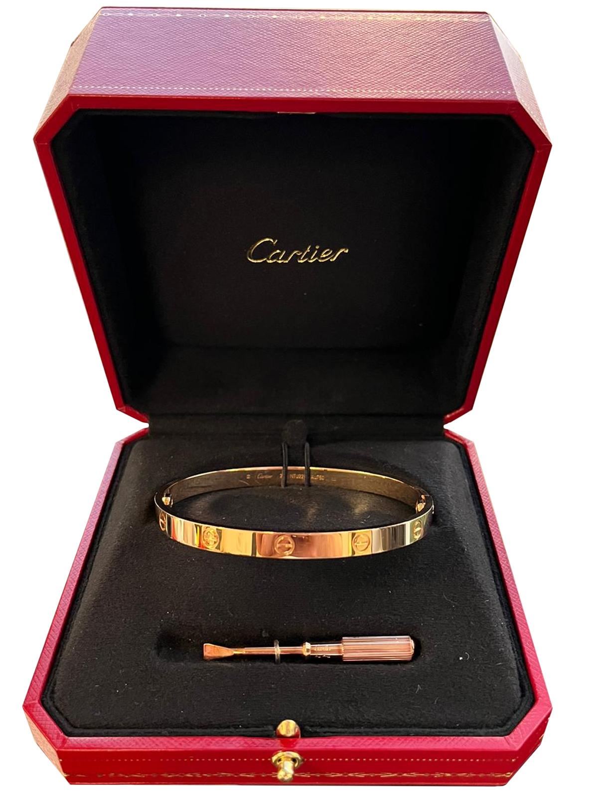 Modernist Cartier Love Bracelet 18k Rose Gold with Screwdriver For Sale