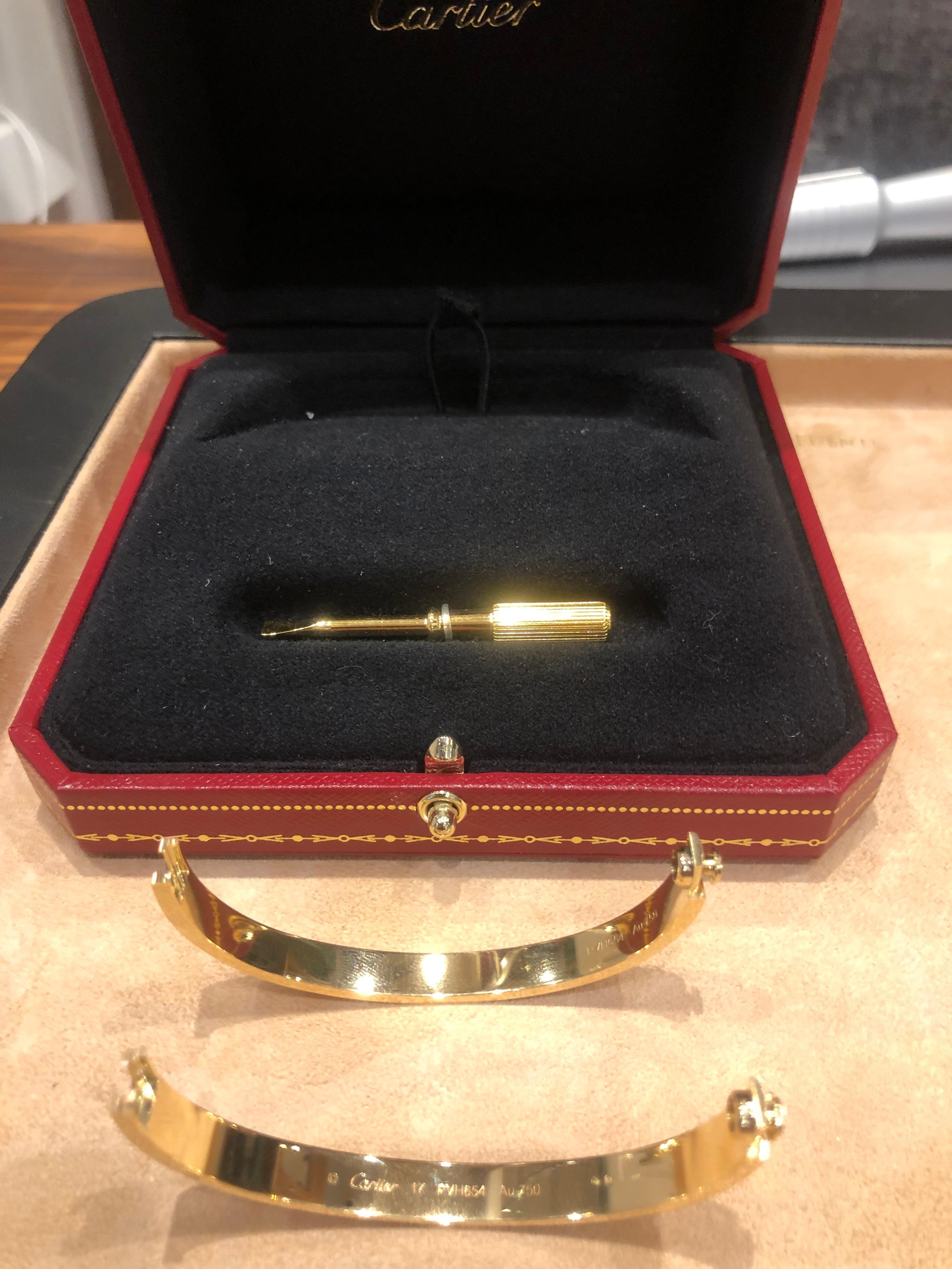 Cartier Love Bracelet 18k Rose Gold with Box and Screwdriver at 1stDibs