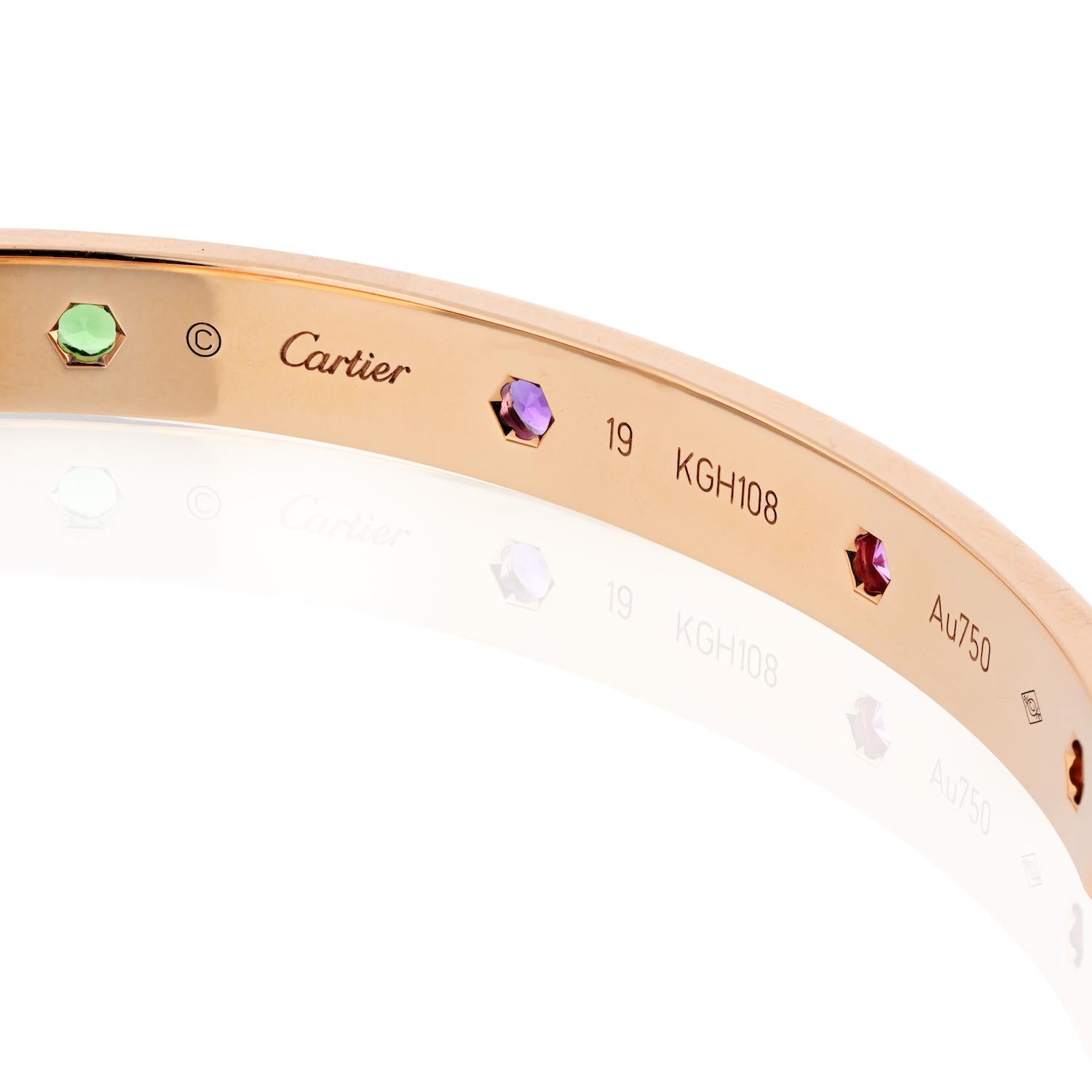 Cartier Pulsera Amor Oro Rosa 18K con Zafiros Multicolor - Talla 19, Cert Corte redondo en venta