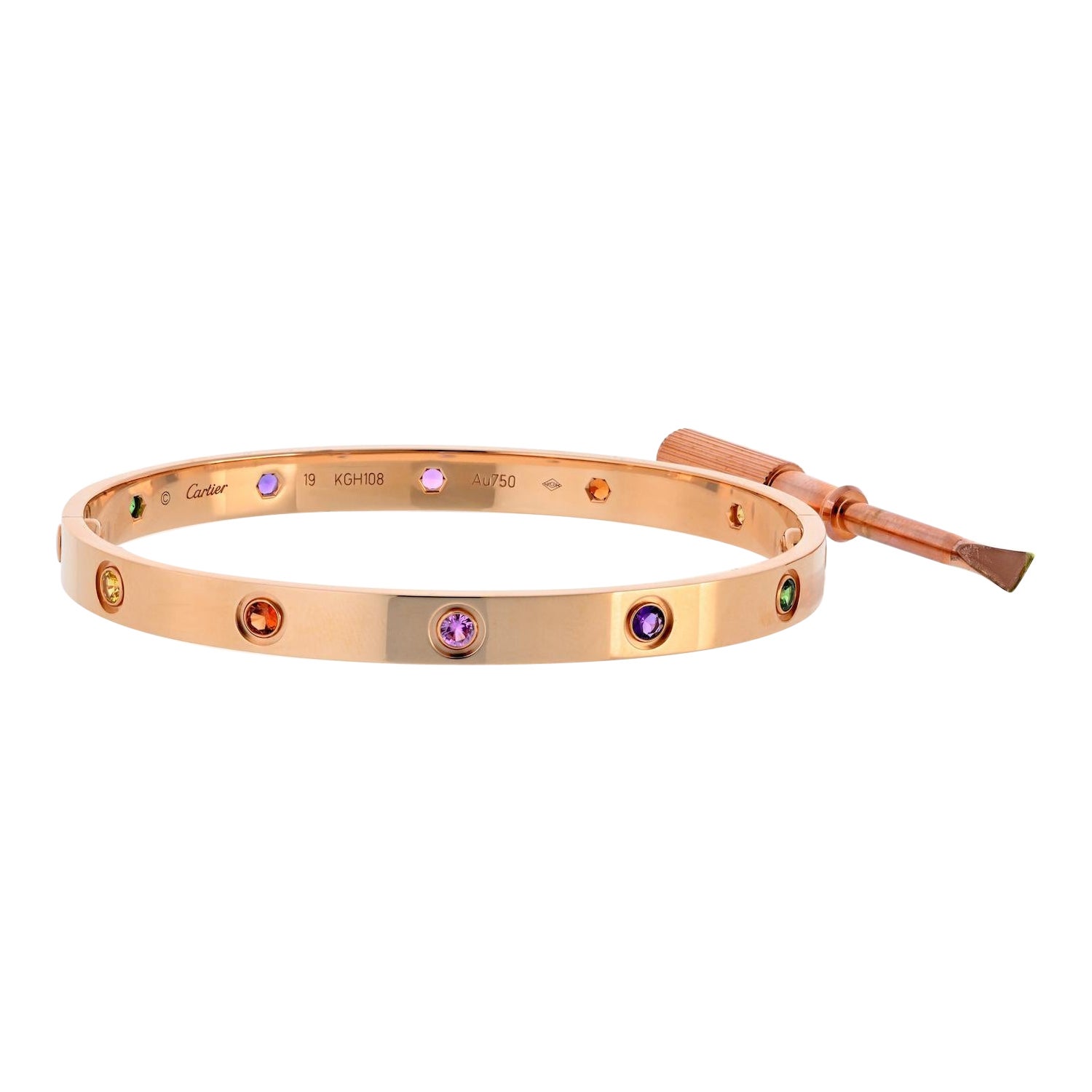 Bracciale Cartier Love in oro rosa 18 carati con zaffiri multicolore - Misura 19, Cartier