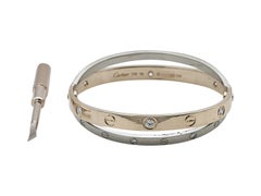 Bracciale Cartier Love in oro rosa e bianco 18 carati con diamanti, modello doppio, misura 16