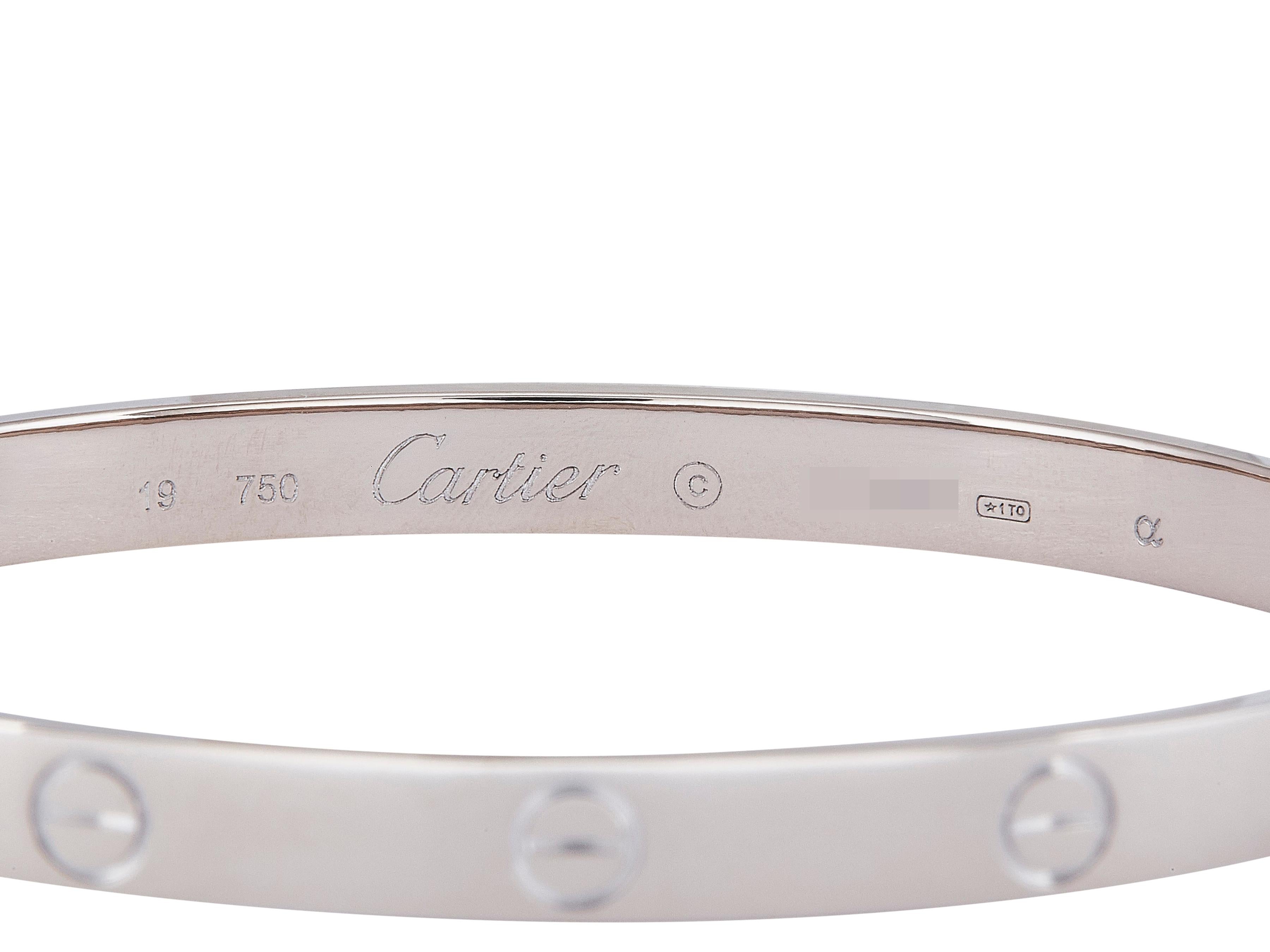 Cartier Love Bracelet 18K White Gold Classic Model Size 19 Unisexe en vente