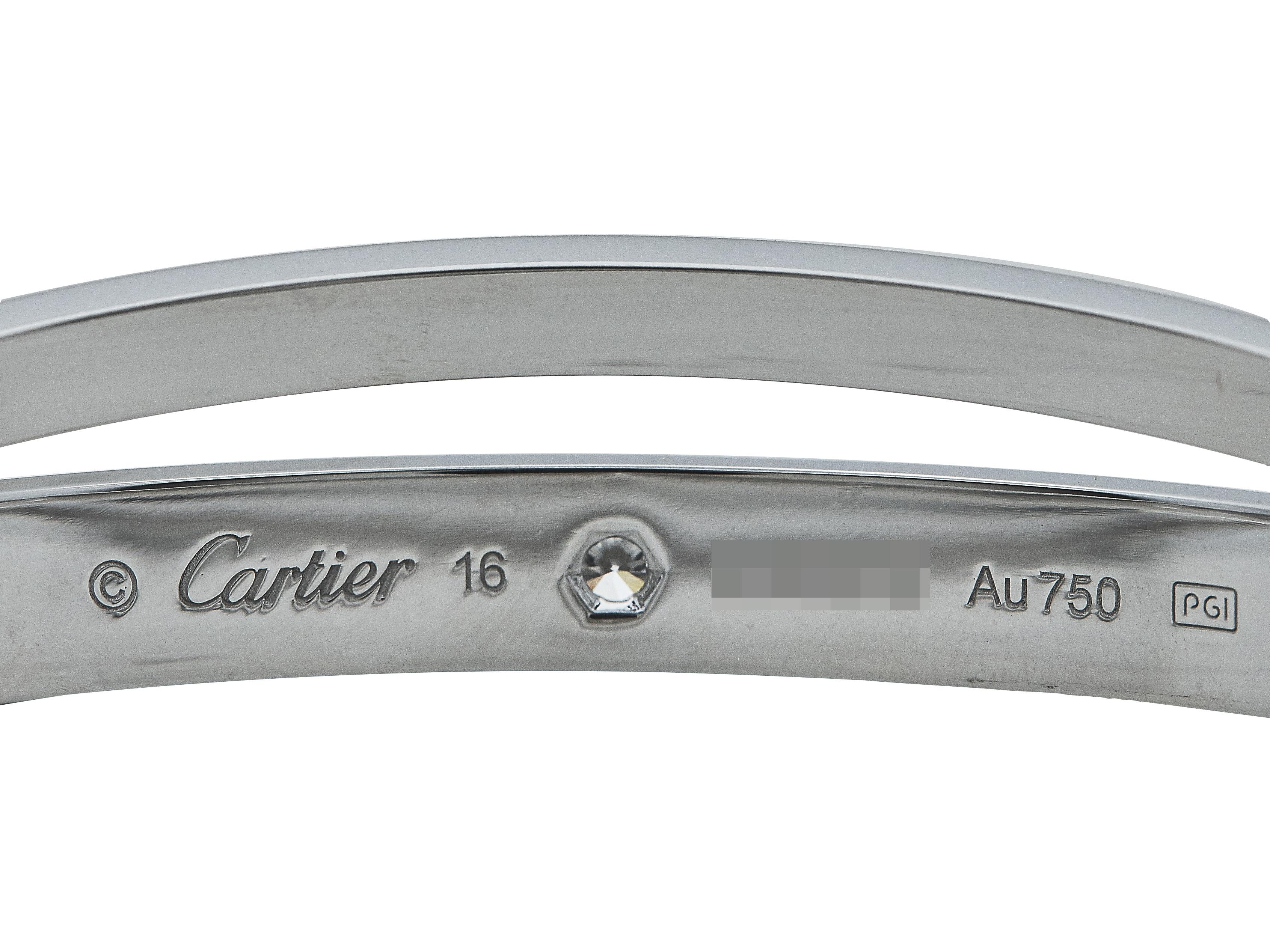 Cartier Love Pulsera Oro Blanco 18K 12 Diamantes Talla 16 en Excelente estado para la venta en New York, NY