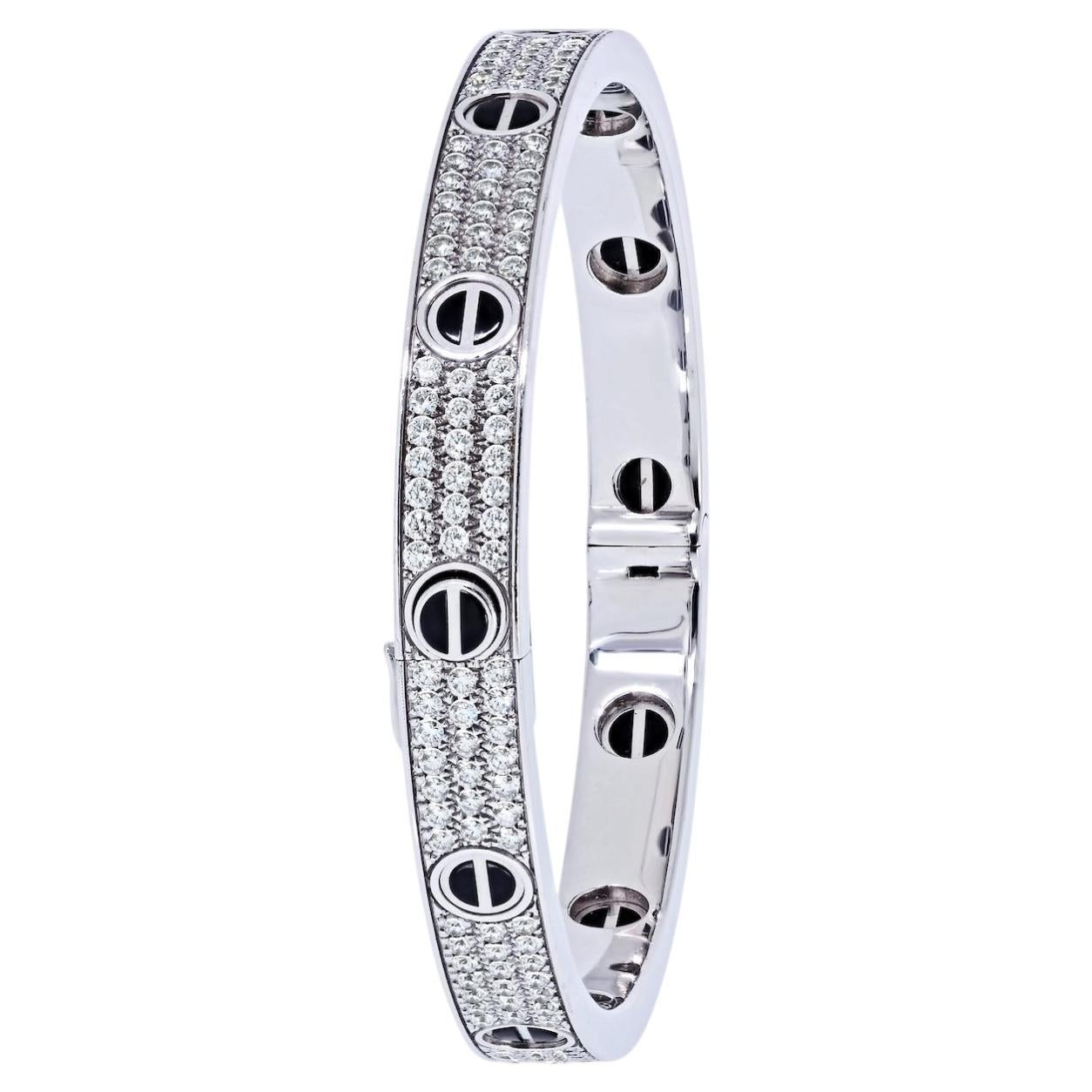 Cartier Love Bracelet 18K White Gold Ceramic With Pave Diamonds – Size 18