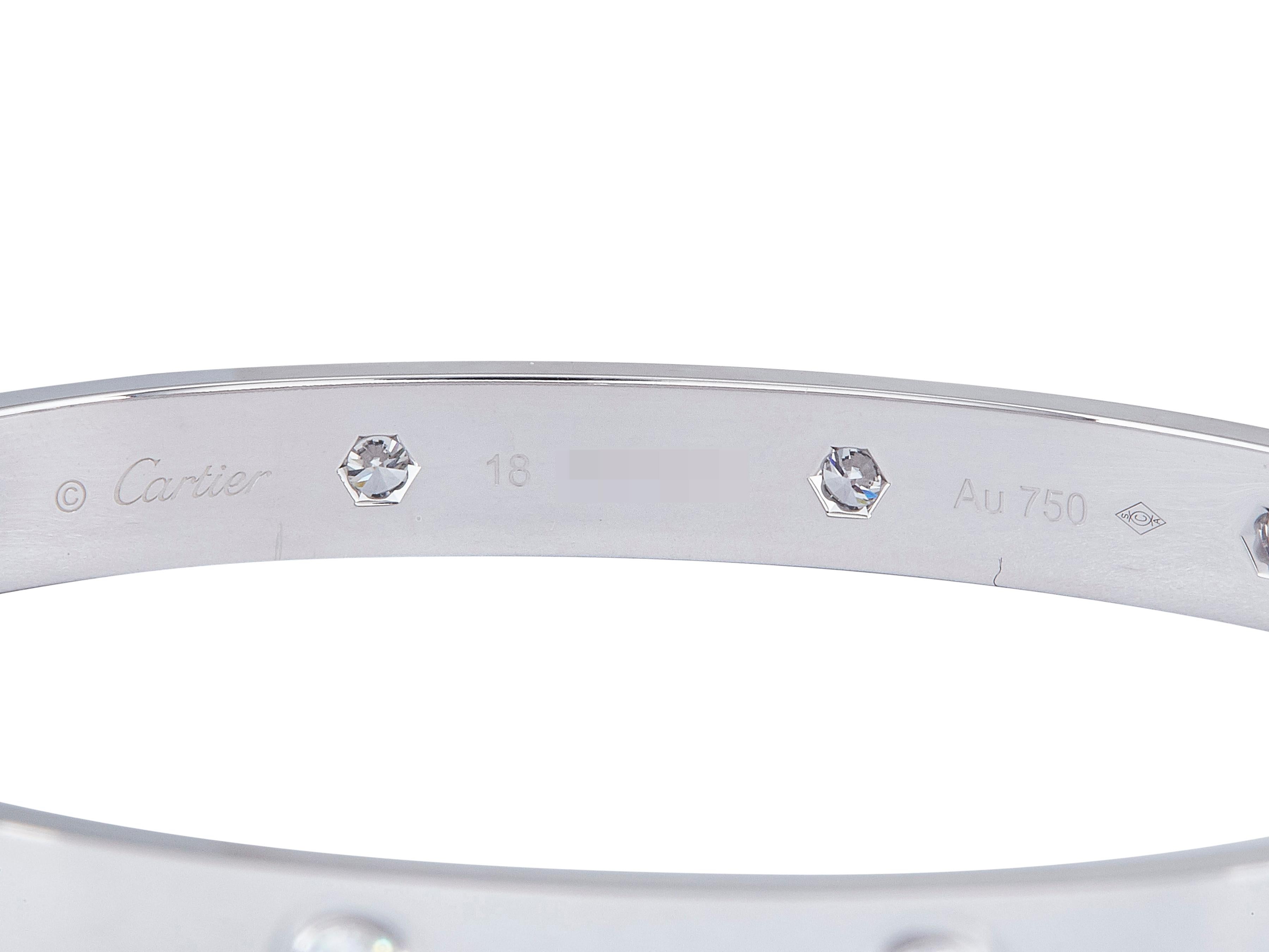 Bracelet Cartier Love en or blanc 18K Modèle No No 10 Diamant Taille 18 Unisexe en vente