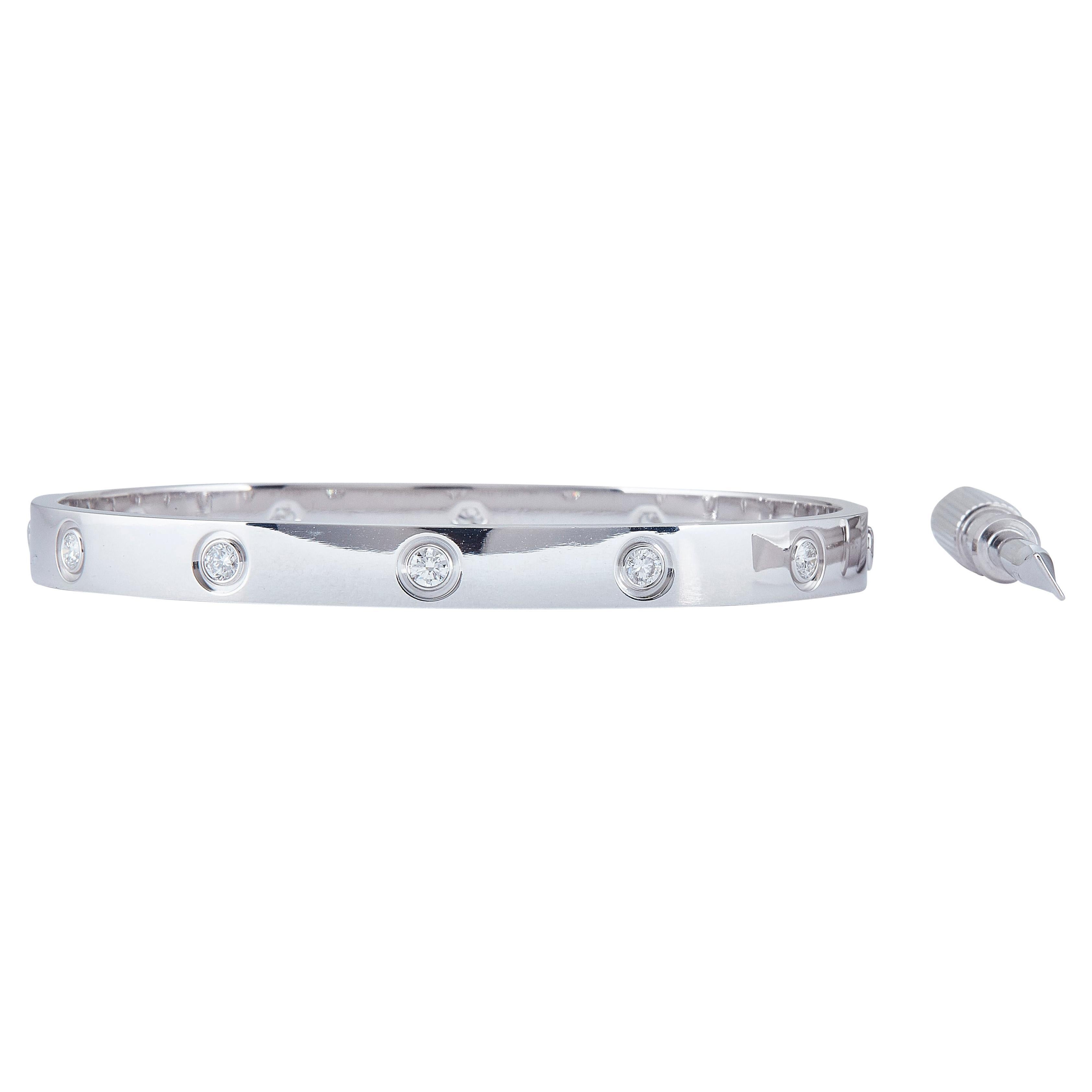 Cartier Love Bracelet 18K White Gold Classic Model 10 Diamond Size 18