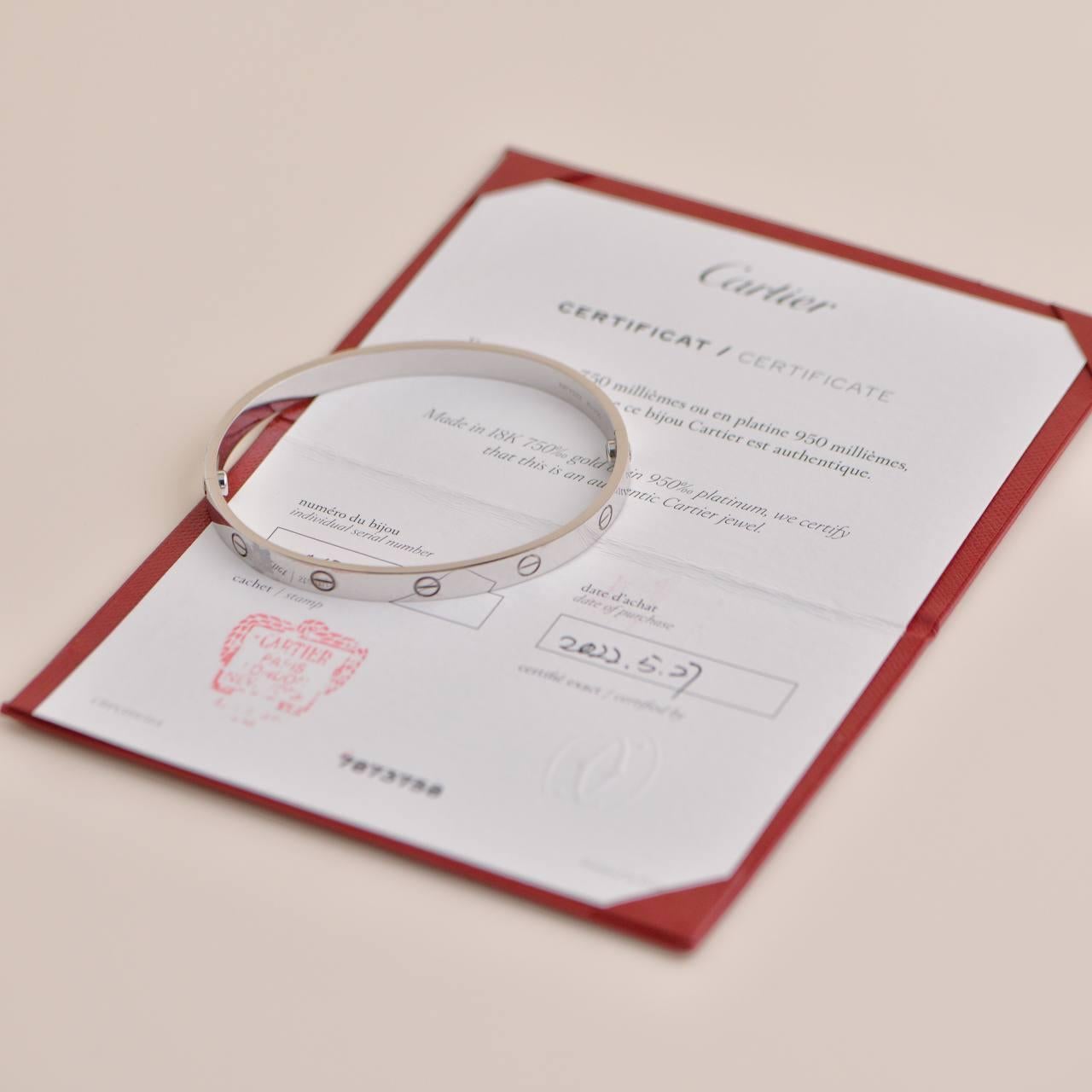 Cartier Love Bracelet 18K White Gold Size 20 In Excellent Condition In Banbury, GB