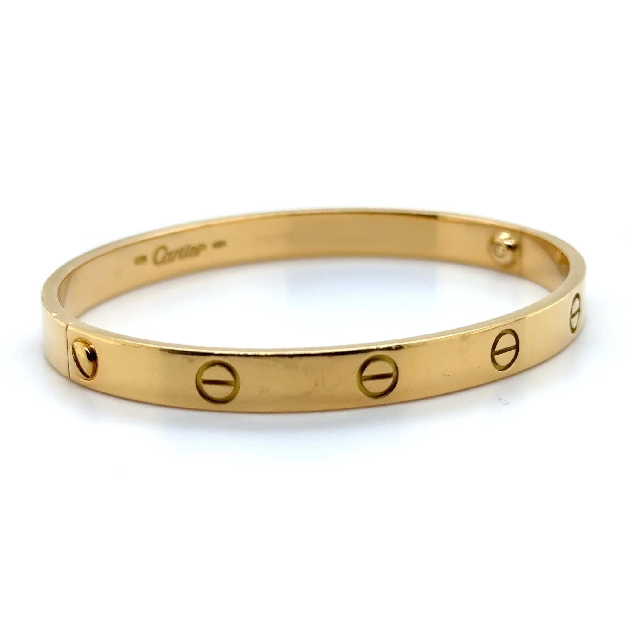 Cartier Pulsera Love Oro Amarillo 18k Mediana Talla 19 Contemporáneo en venta