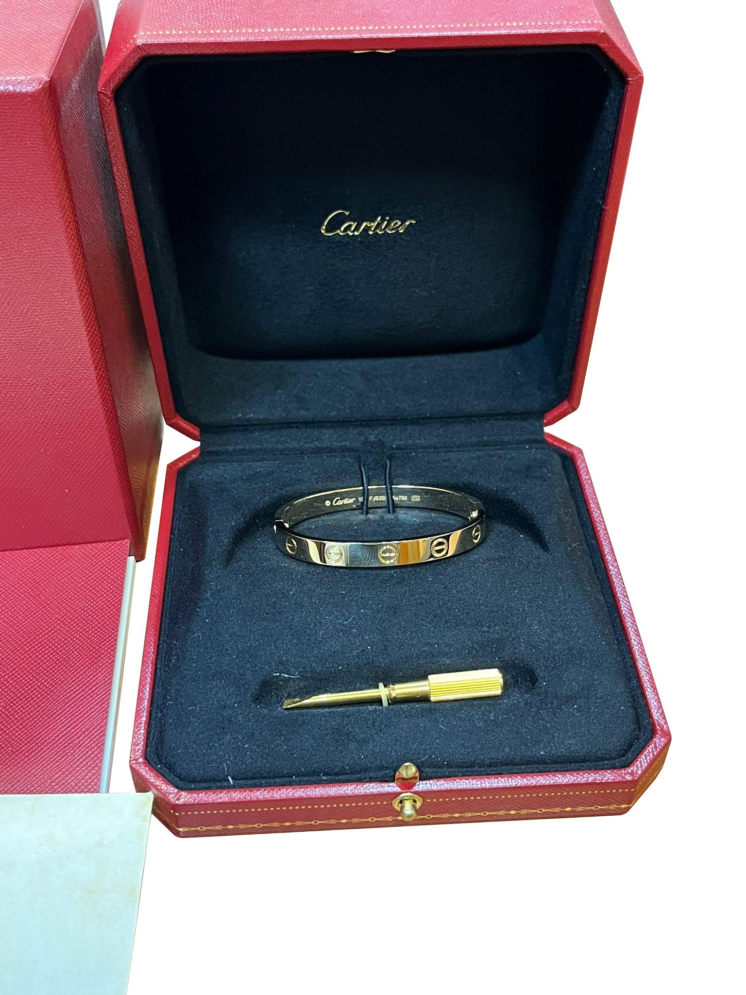 Cartier Love Bracelet 18K Yellow Gold Size 15 Brushed Finish with Screwdriver For Sale 6
