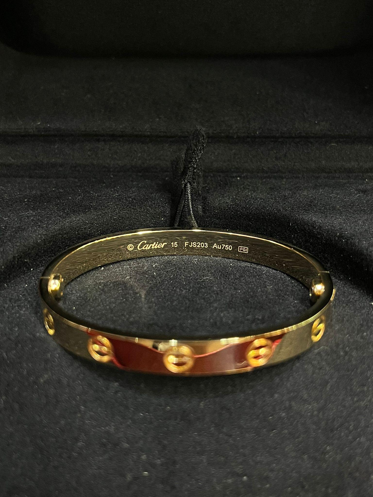 Cartier Love Bracelet 18K Yellow Gold Size 15 Brushed Finish with Screwdriver For Sale 6