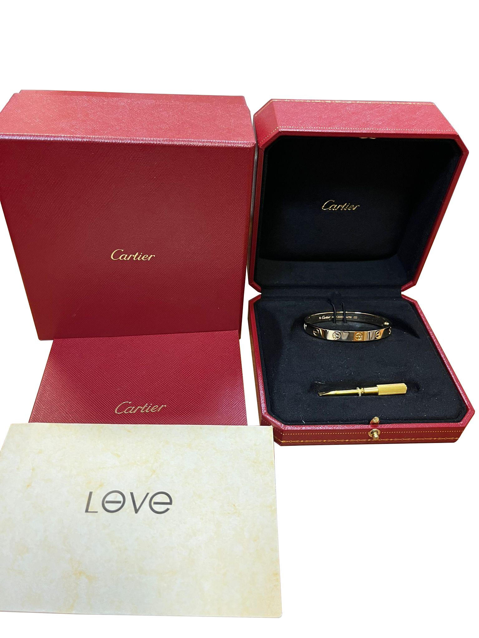 Cartier Love Bracelet 18K Yellow Gold Size 15 Brushed Finish with Screwdriver For Sale 1