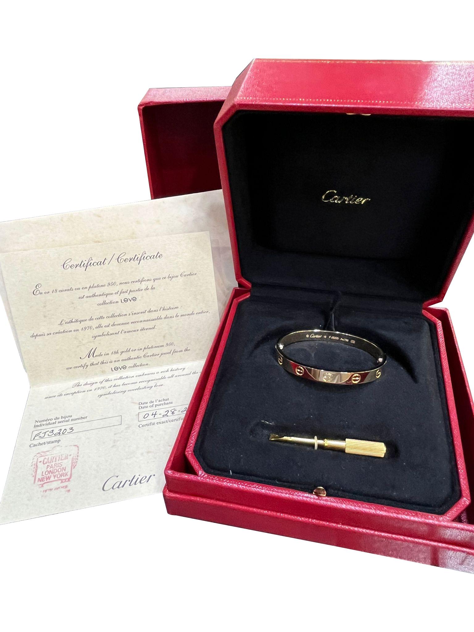 Cartier Love-Armband 18K Gelbgold Größe 15 gebürstete Oberfläche mit Schraubenzieher im Angebot 2