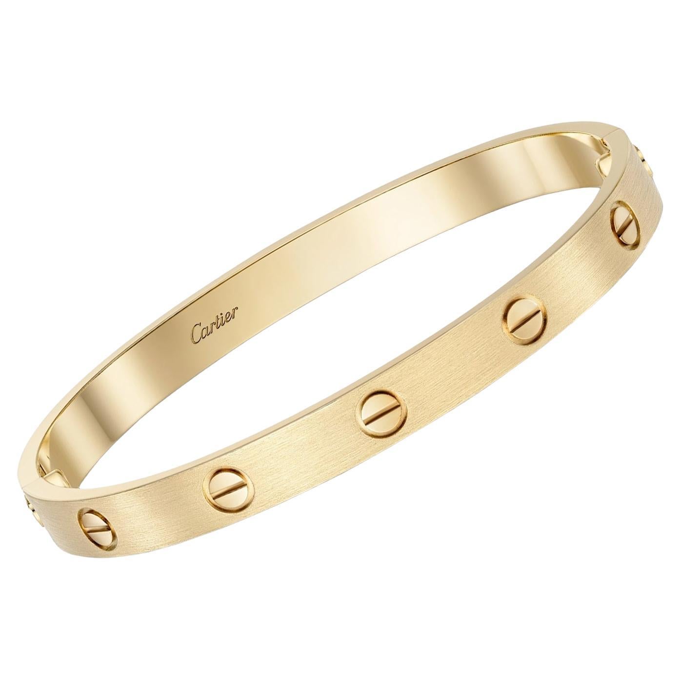 Cartier Love Bracelet 18K Yellow Gold Size 15 Brushed Finish with Screwdriver For Sale
