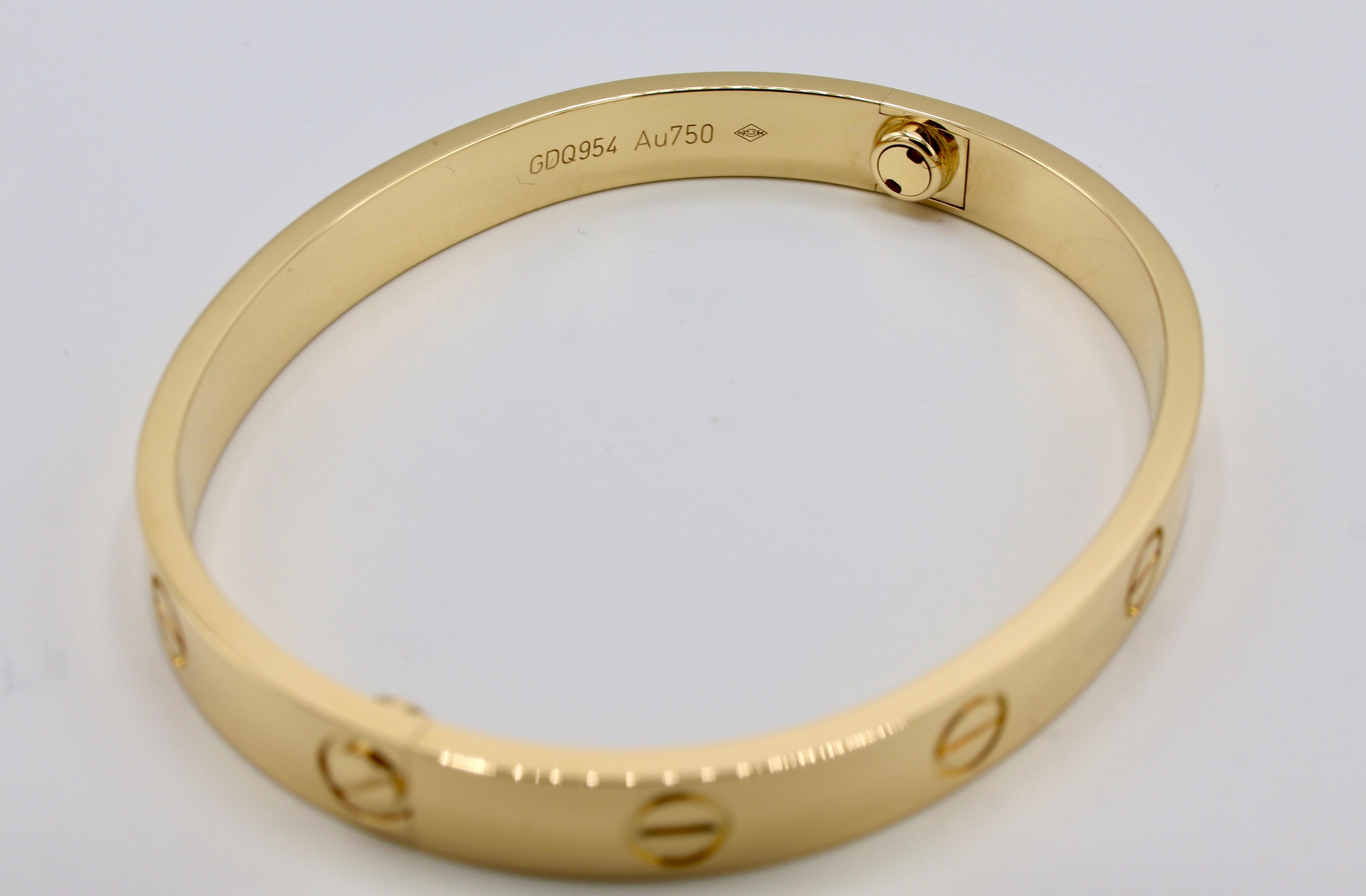 Cartier Love Bracelet 18 Karat Yellow Gold Box and Papers In Excellent Condition In  Baltimore, MD