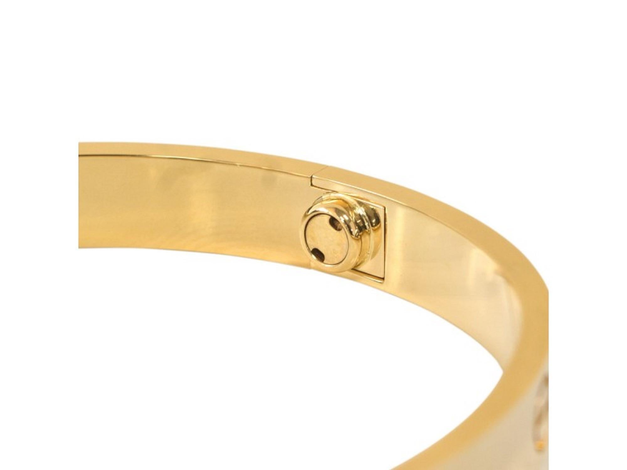 Cartier Love Bracelet 18K Yellow Gold Size 16

Gender: Womens

Material: 18K Yellow Gold

Condition: Pre-Owned (excellent)

Note: Includes Box, and Screwdriver Set