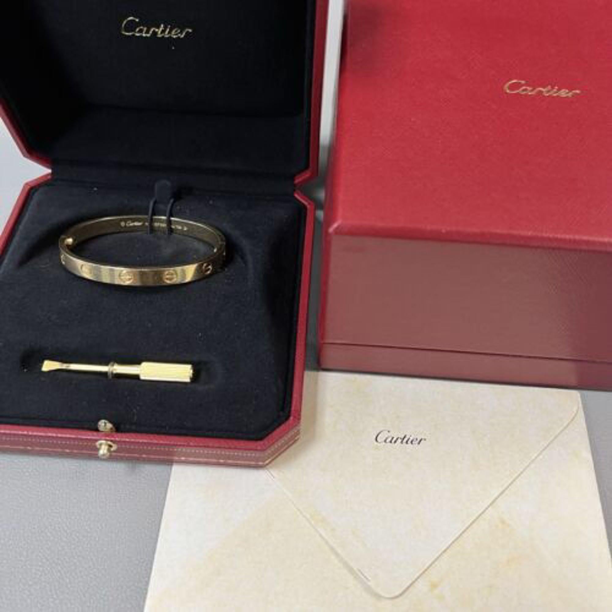 Cartier Love Bracelet 18k Yellow Gold Size 16 New Style In Excellent Condition In New York, NY