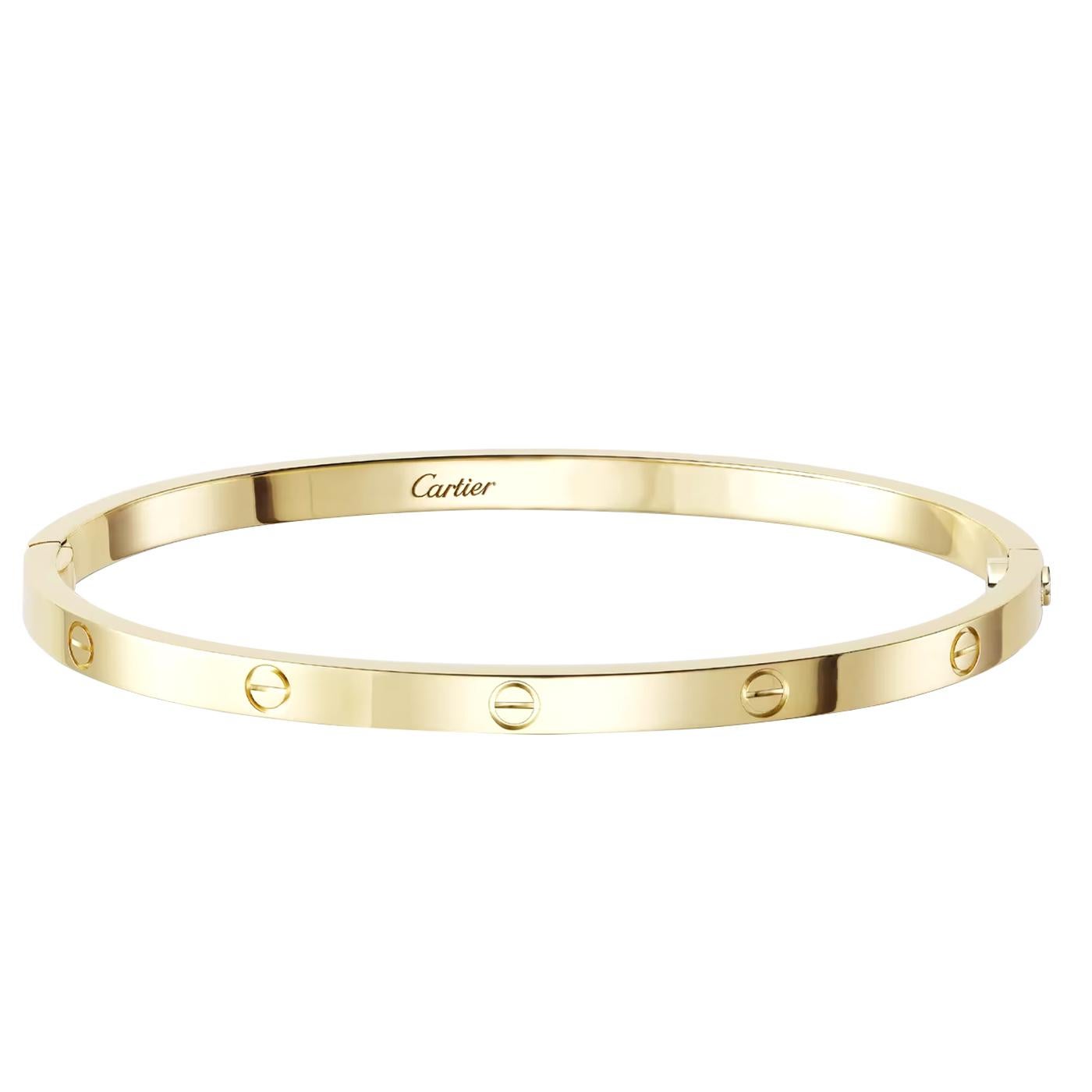 LOVE bracelet, small model, 18K yellow gold (750/1000). Width: 3.65 mm (for size 16). The iconic LOVE bracelet has been a symbol of free-spirited LOVE since 1969. Its screw motif and famous locking technology are truly timeless design signatures,