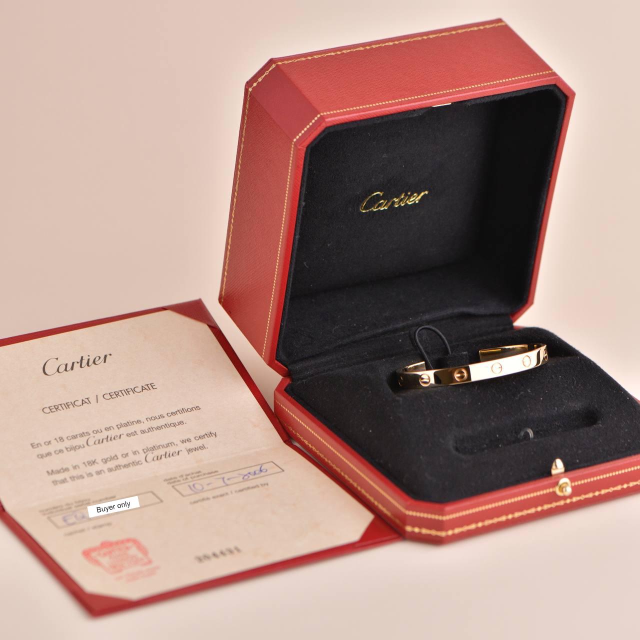 SKU 	AT-1914
Brand	Cartier
Model	B6027817
Serial No	EQ****
Date	Circa 2006
_____________________________________________________________
Metal	18K Yellow Gold
Bracelet   Size 17
Weight	Approx. 26g
Retail Price 	£5,050 incl. VAT / $5,300 / €5