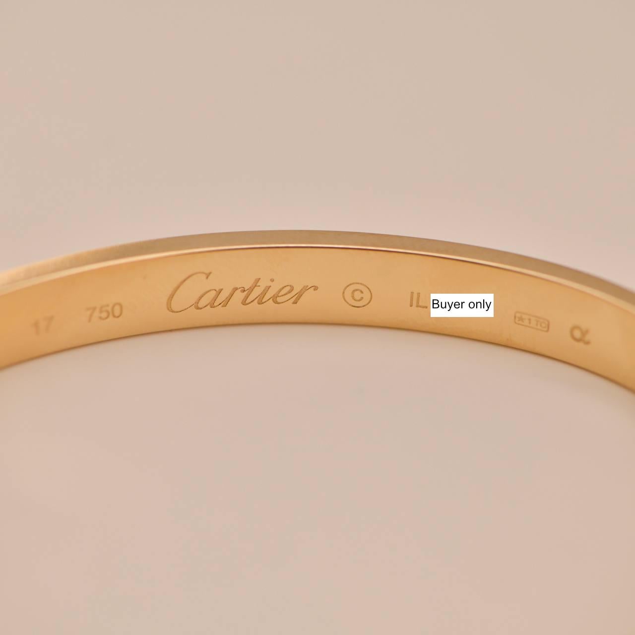 Cartier Love-Armband aus 18 Karat Gelbgold, Größe 17 im Zustand „Hervorragend“ in Banbury, GB