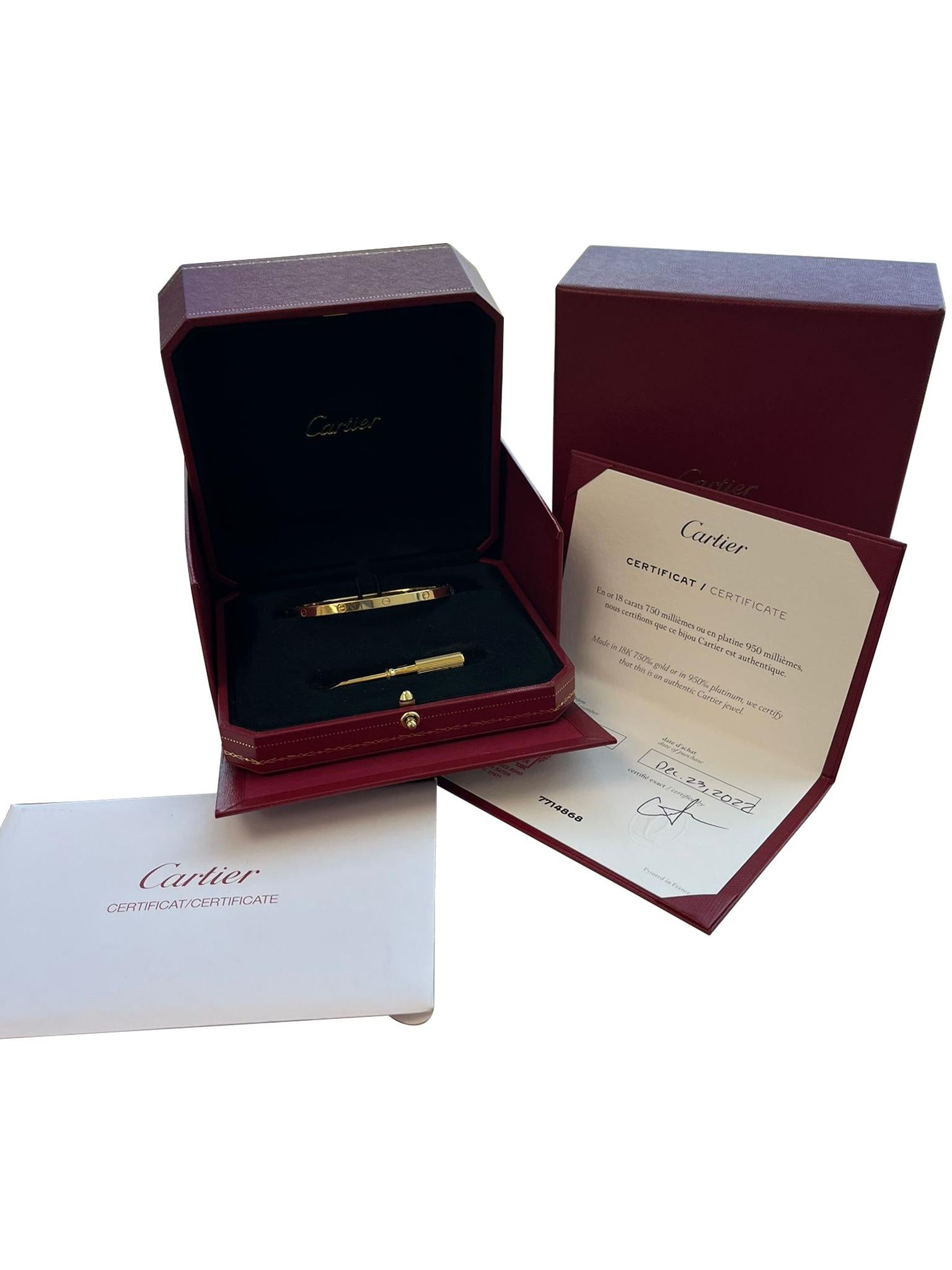 Cartier Love Bracelet 18K Yellow Gold Size 18 Small Model In Good Condition In Aventura, FL