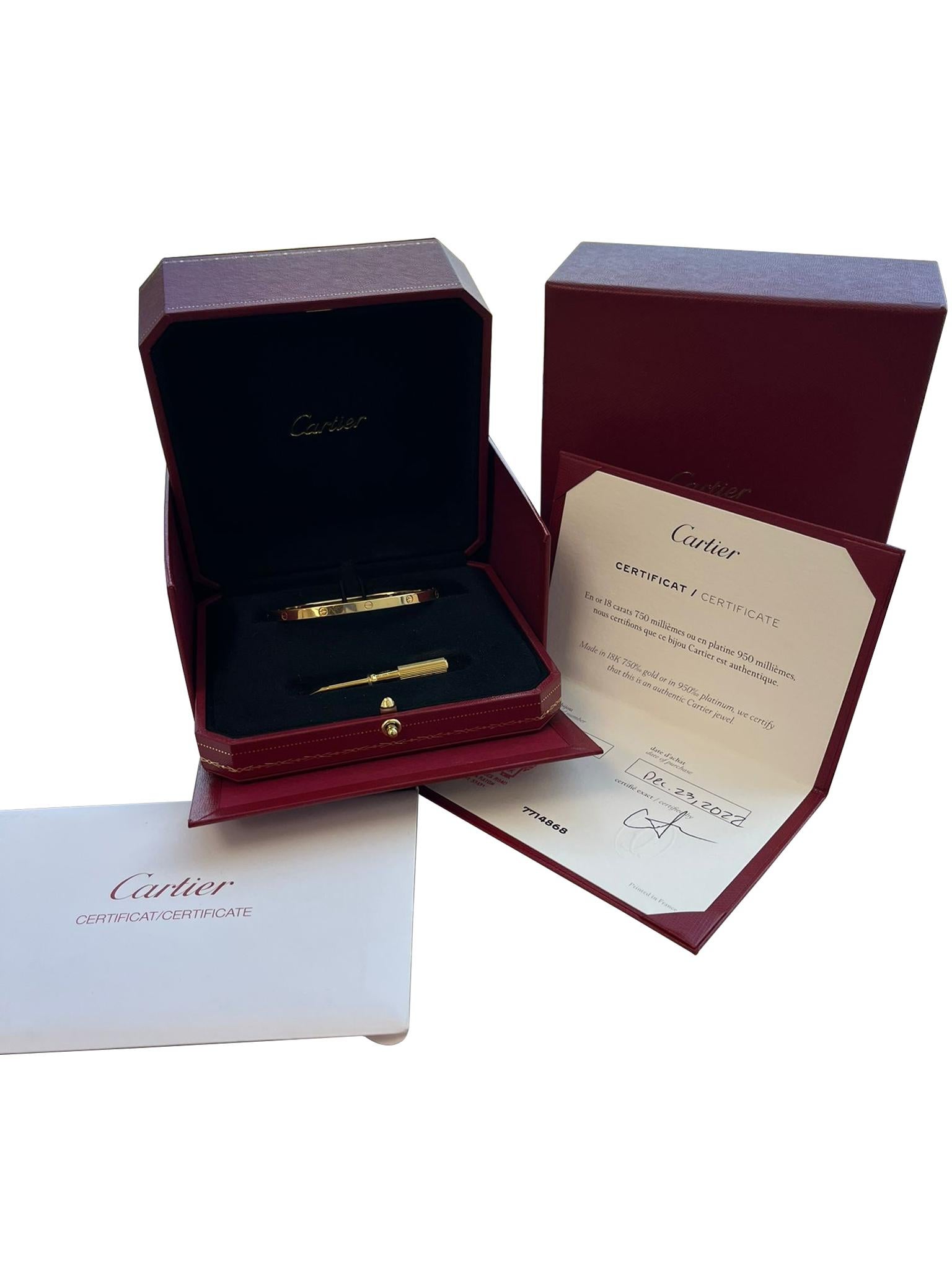 Women's Cartier Love Bracelet 18K Yellow Gold Size 18 Small Model