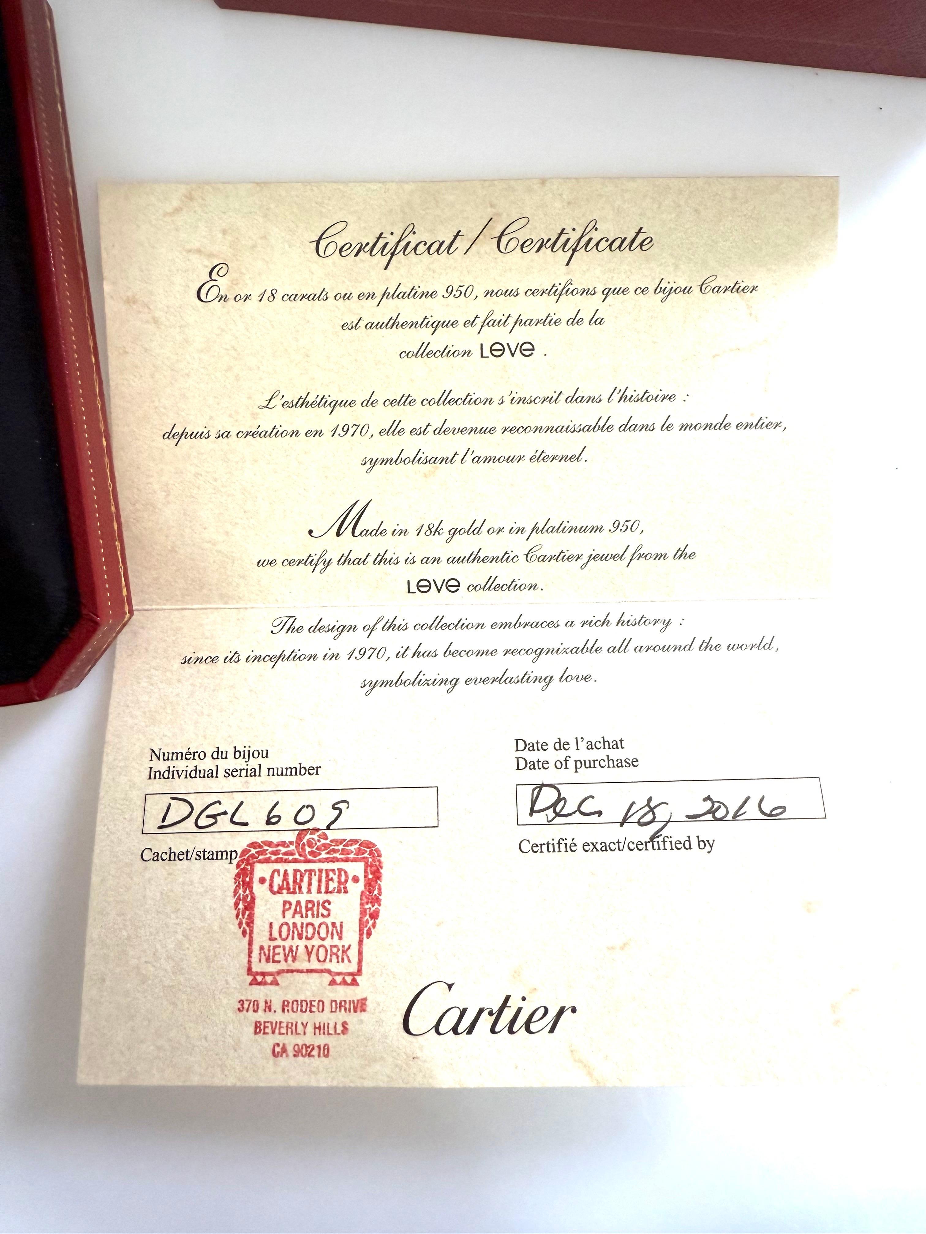 Bracelet Love en or jaune 18K de Cartier Taille 18 avec boîte et certificat, 2016 en vente 16