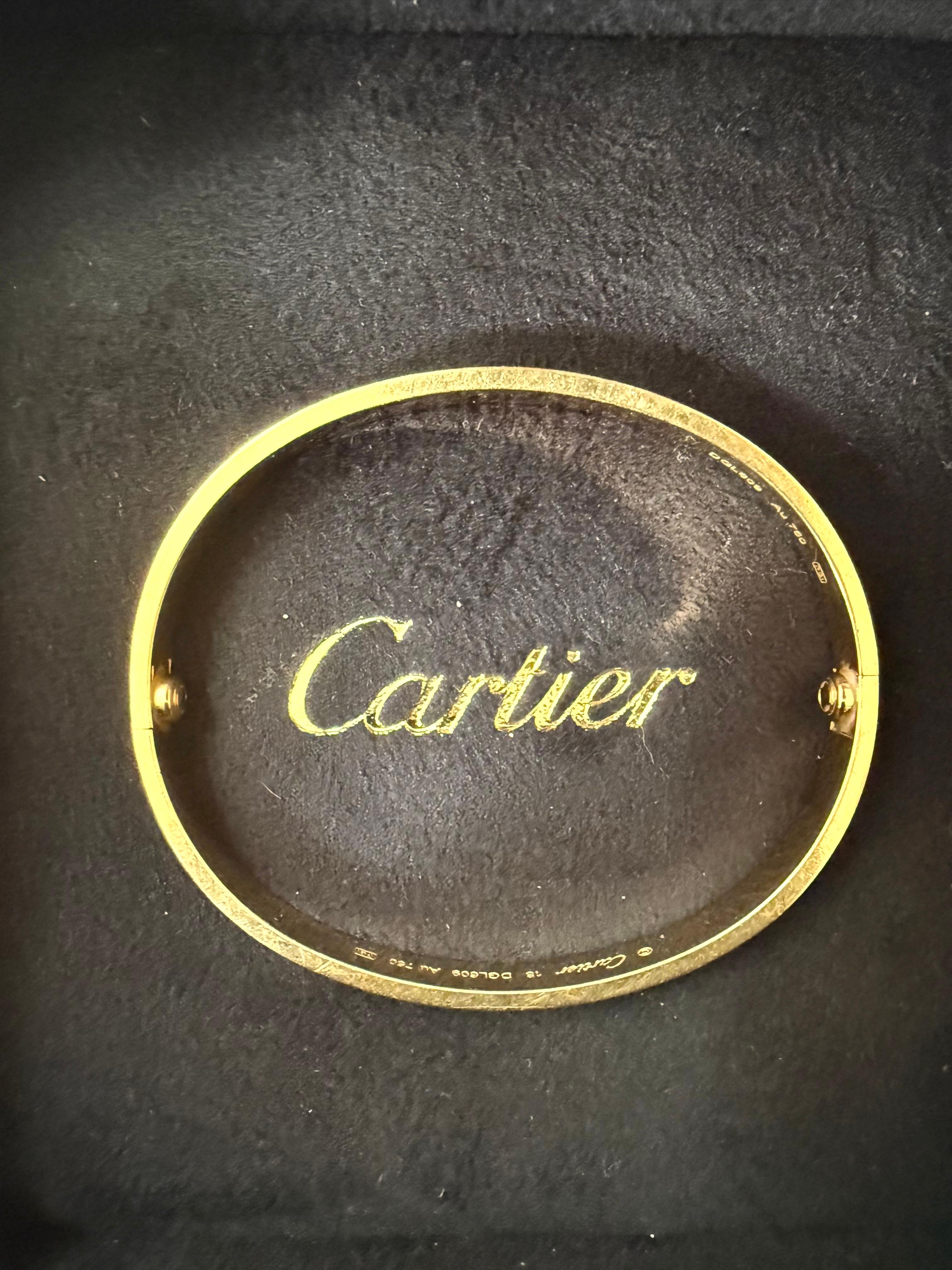 Bracelet Love en or jaune 18K de Cartier Taille 18 avec boîte et certificat, 2016 en vente 4