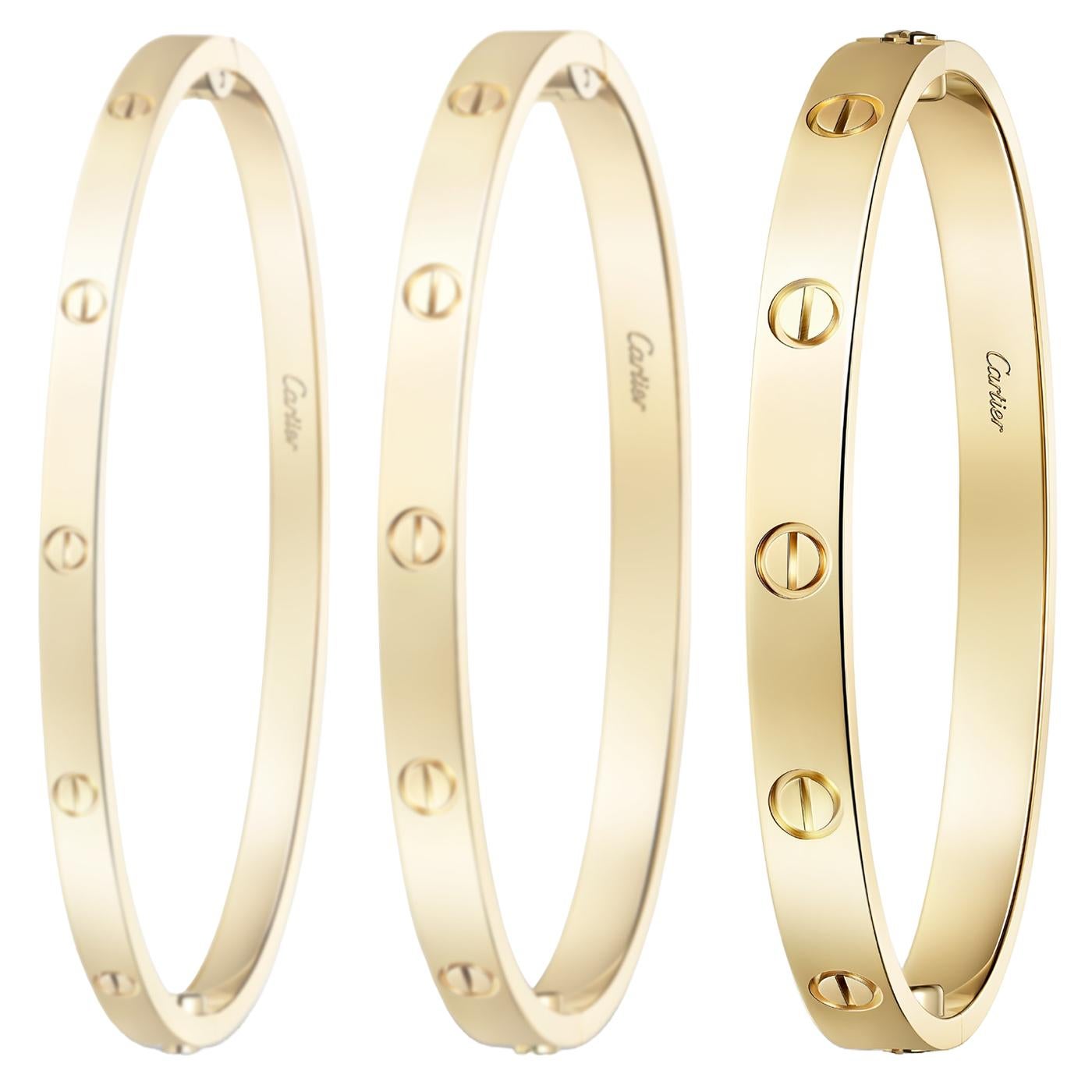 Women's or Men's Cartier Love Bracelet 18K Yellow Gold Size 18 With Screwdriver Bangle For Sale