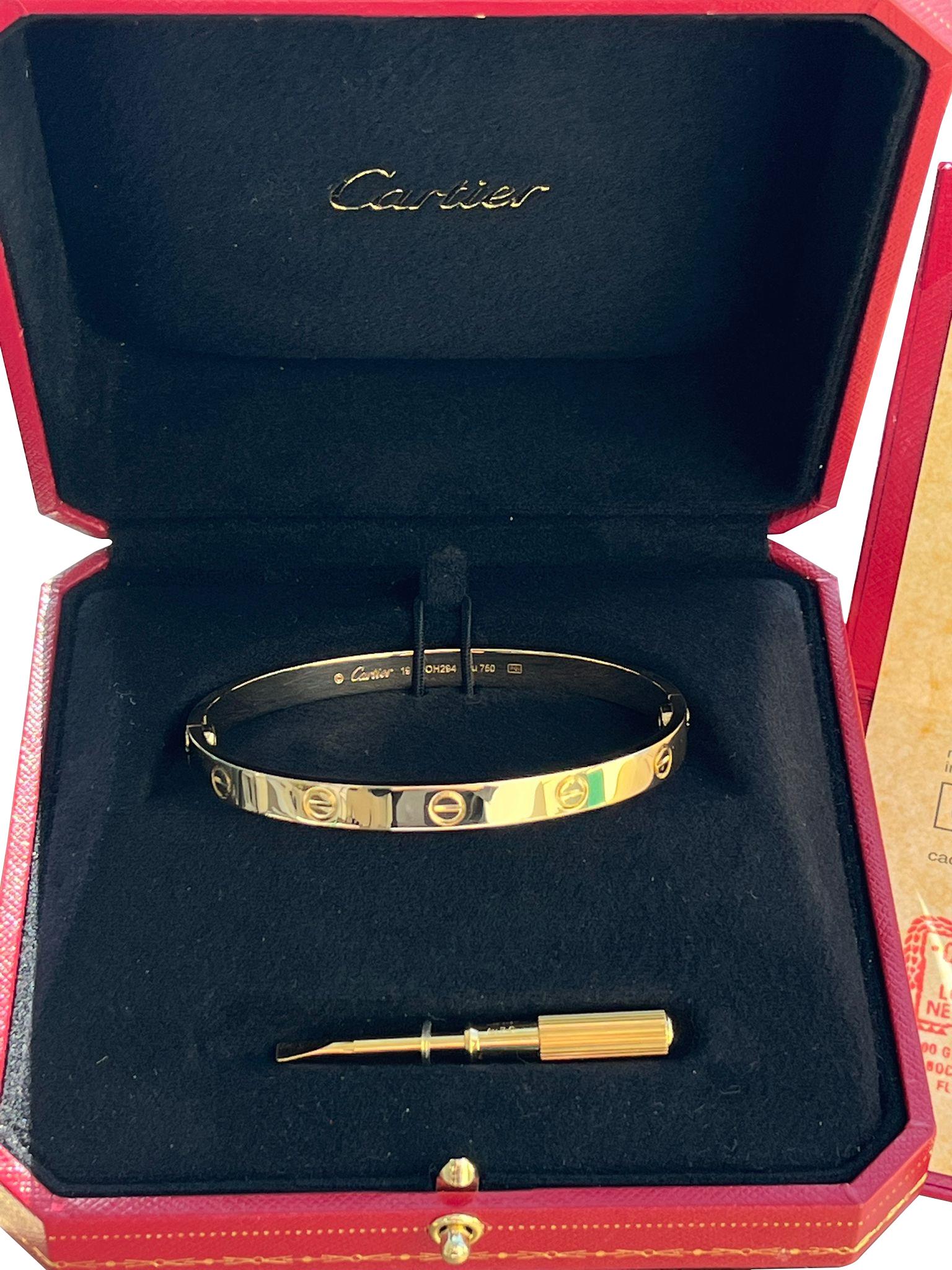 Cartier Love Bracelet 18K Yellow Gold Size 18 With Screwdriver Bangle For Sale 3