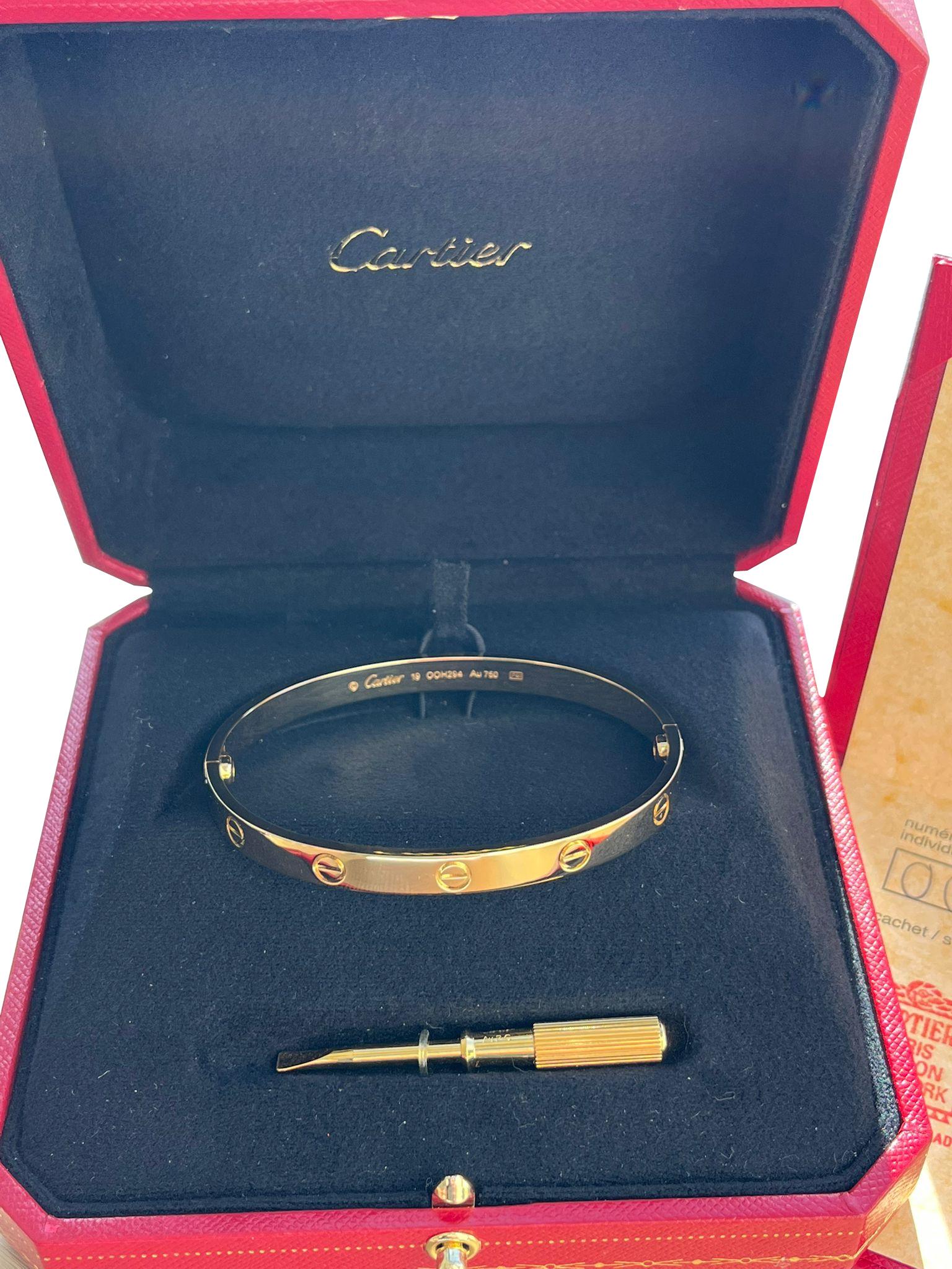Cartier Love Bracelet 18K Yellow Gold Size 18 With Screwdriver Bangle For Sale 4