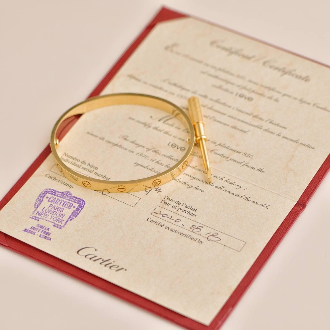 Cartier Love Bracelet 18K Yellow Gold Size 19 In Excellent Condition In Banbury, GB