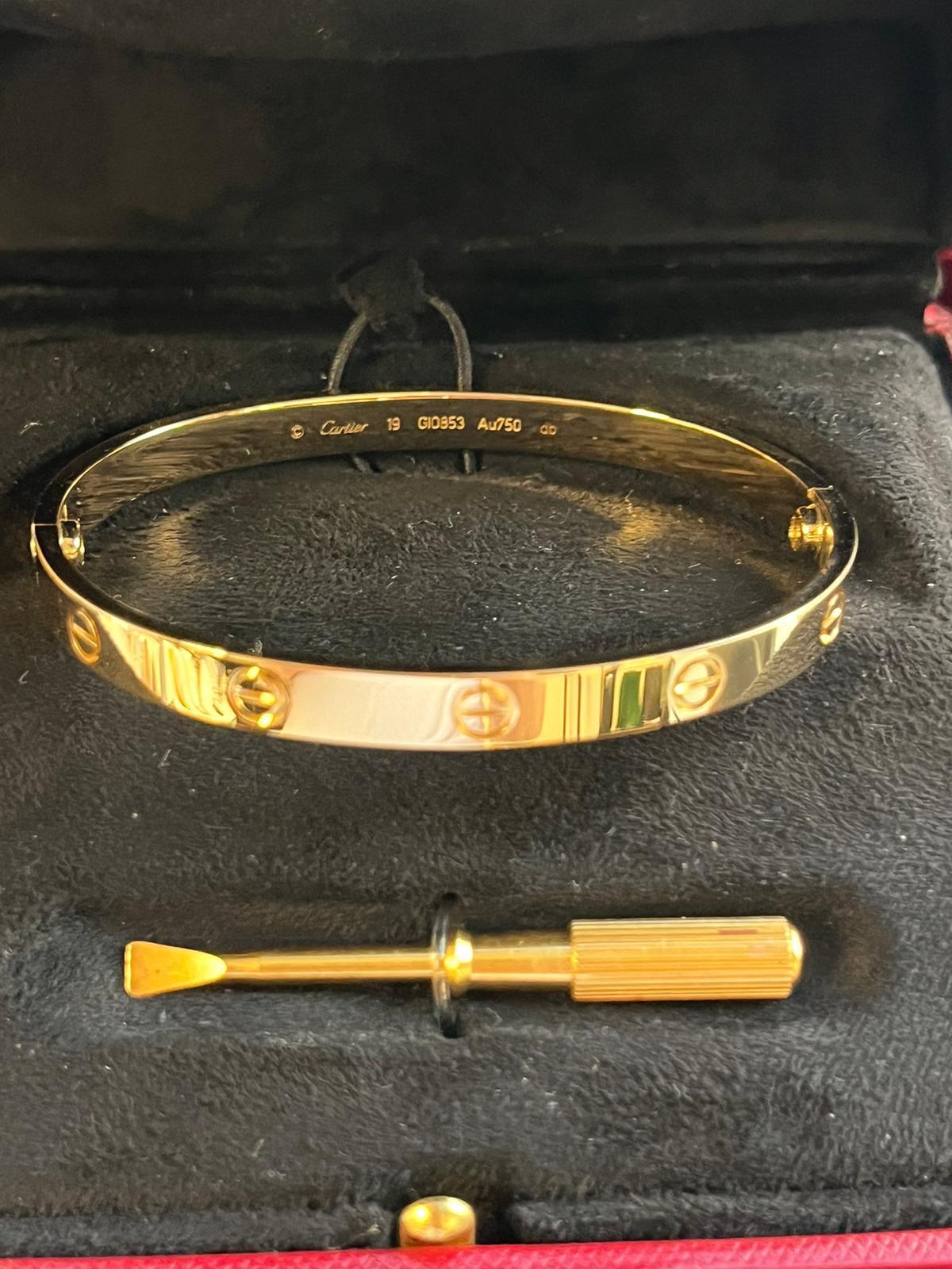 Cartier Love Bracelet 18K Yellow Gold Size 19 With Screwdriver Bangle 7