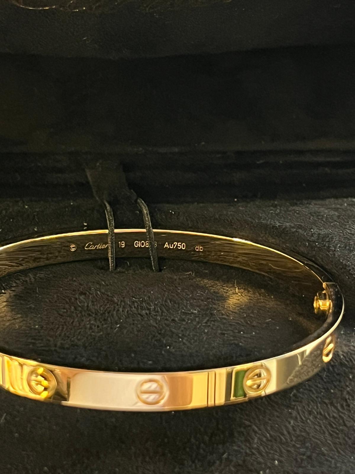Cartier Love Bracelet 18K Yellow Gold Size 19 With Screwdriver Bangle For Sale 9