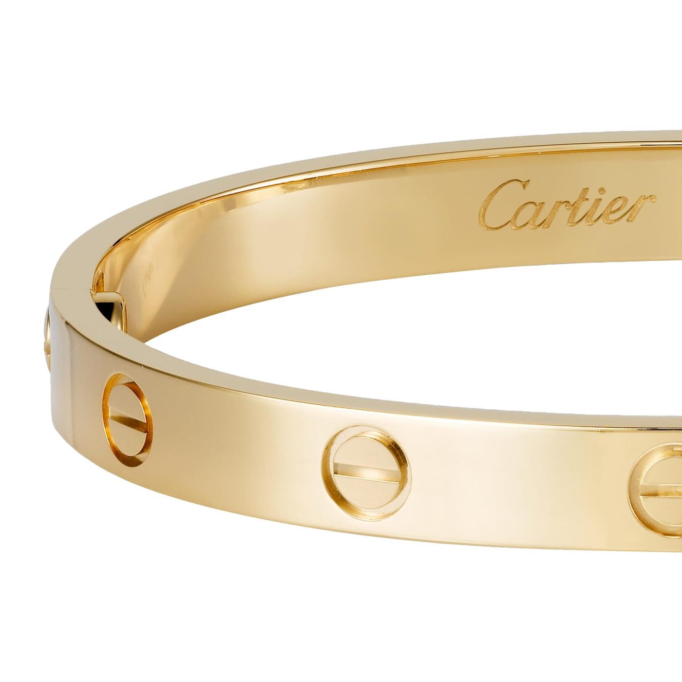 Cartier Love Bracelet 18K Yellow Gold Size 19 With Screwdriver Bangle In Good Condition In Aventura, FL