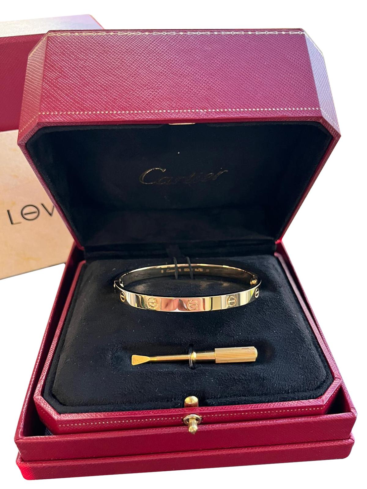 Cartier Love Bracelet 18K Yellow Gold Size 19 With Screwdriver Bangle For Sale 3