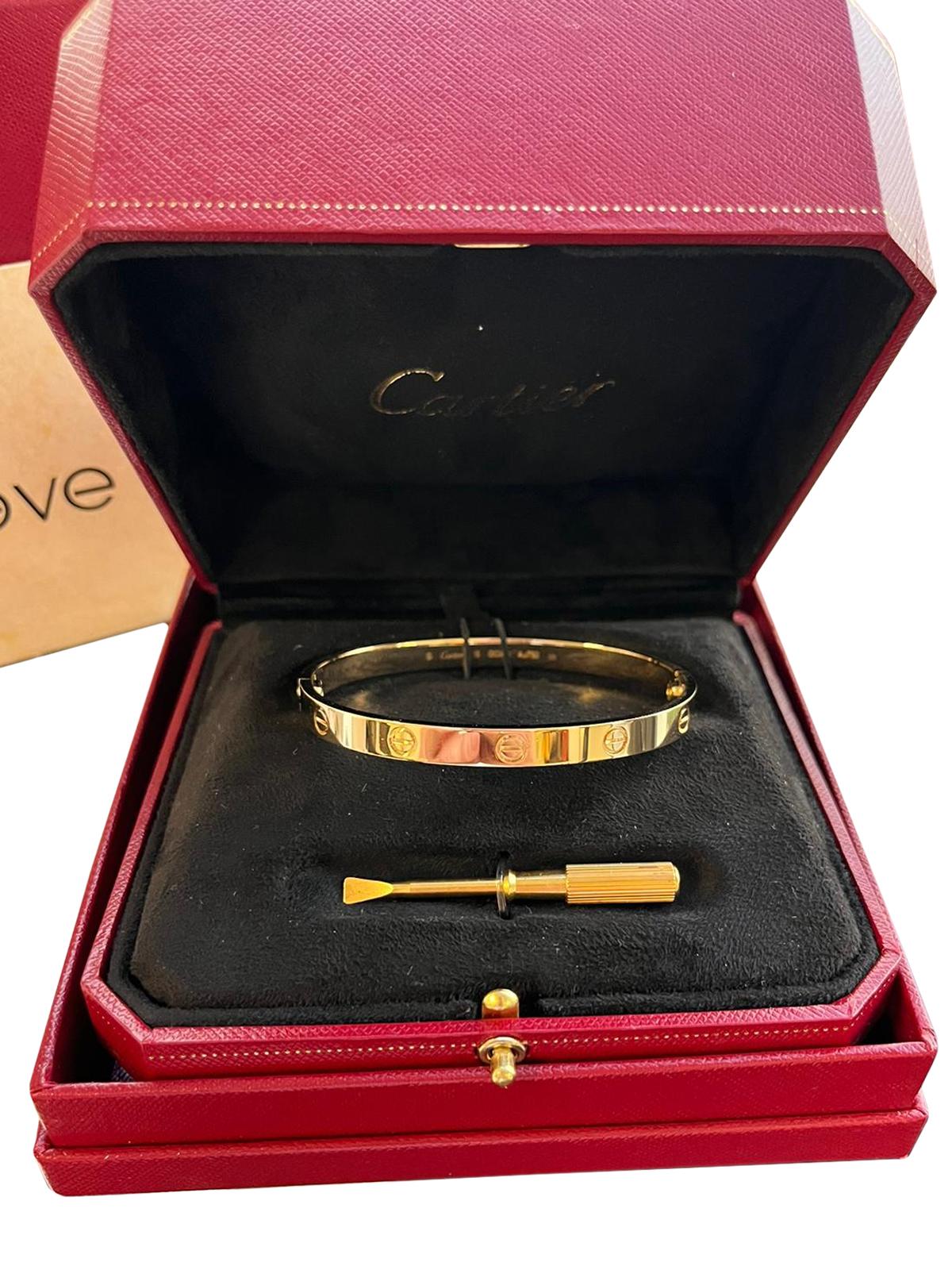 Cartier Love Bracelet 18K Yellow Gold Size 19 With Screwdriver Bangle For Sale 4