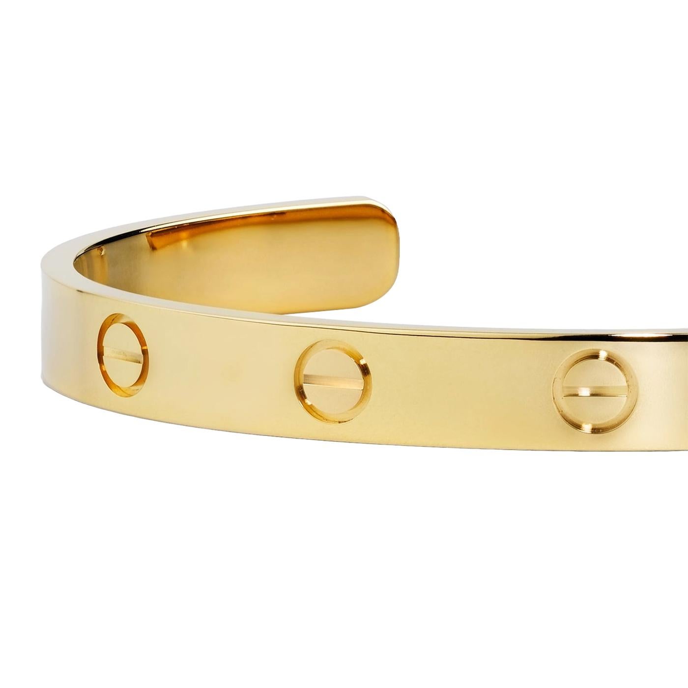 Modernist Cartier Love Bracelet 18K Yellow Gold Size 20 Bangle For Sale