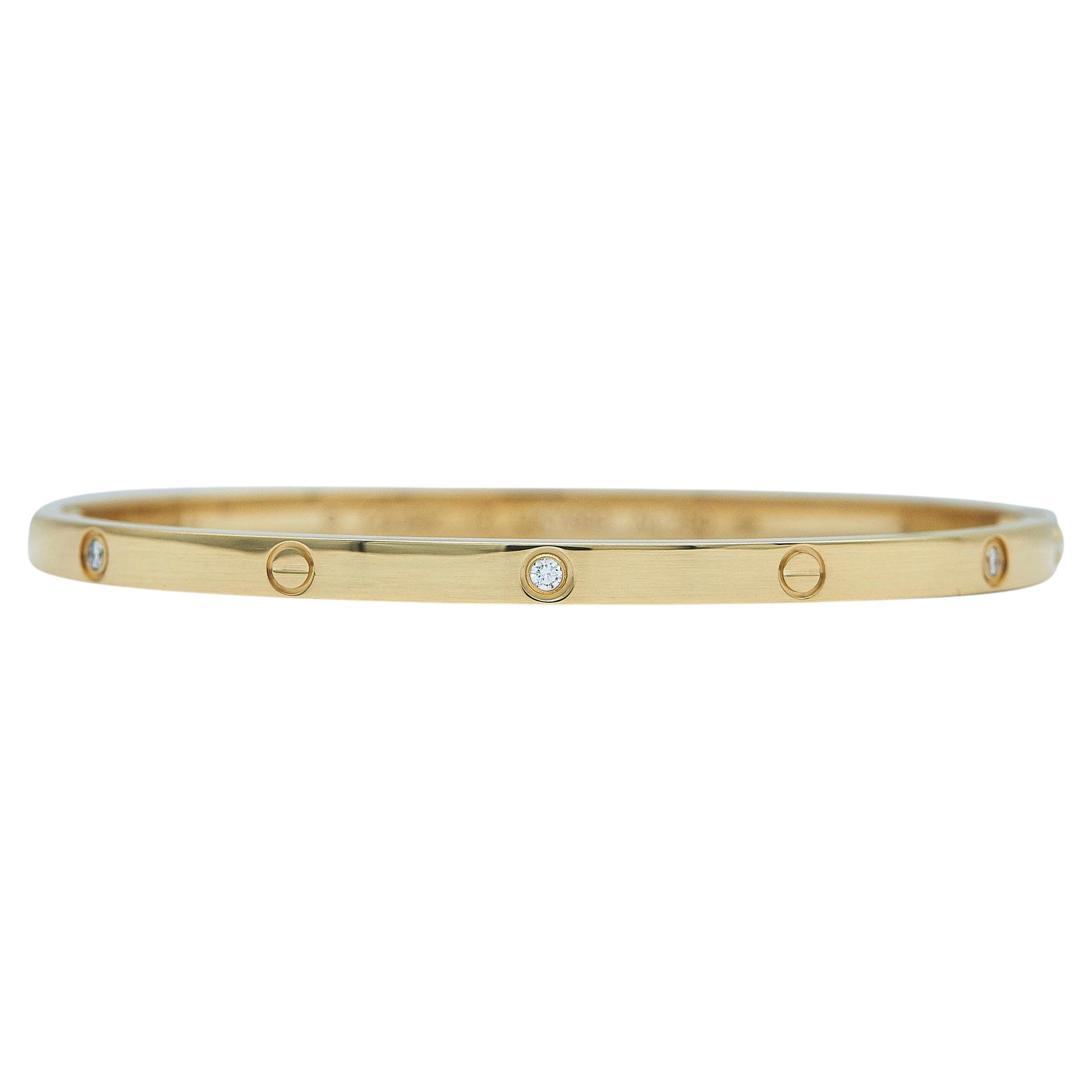 Bracciale Cartier Love in oro giallo 18 carati, modello piccolo, con 6 diamanti, misura 17