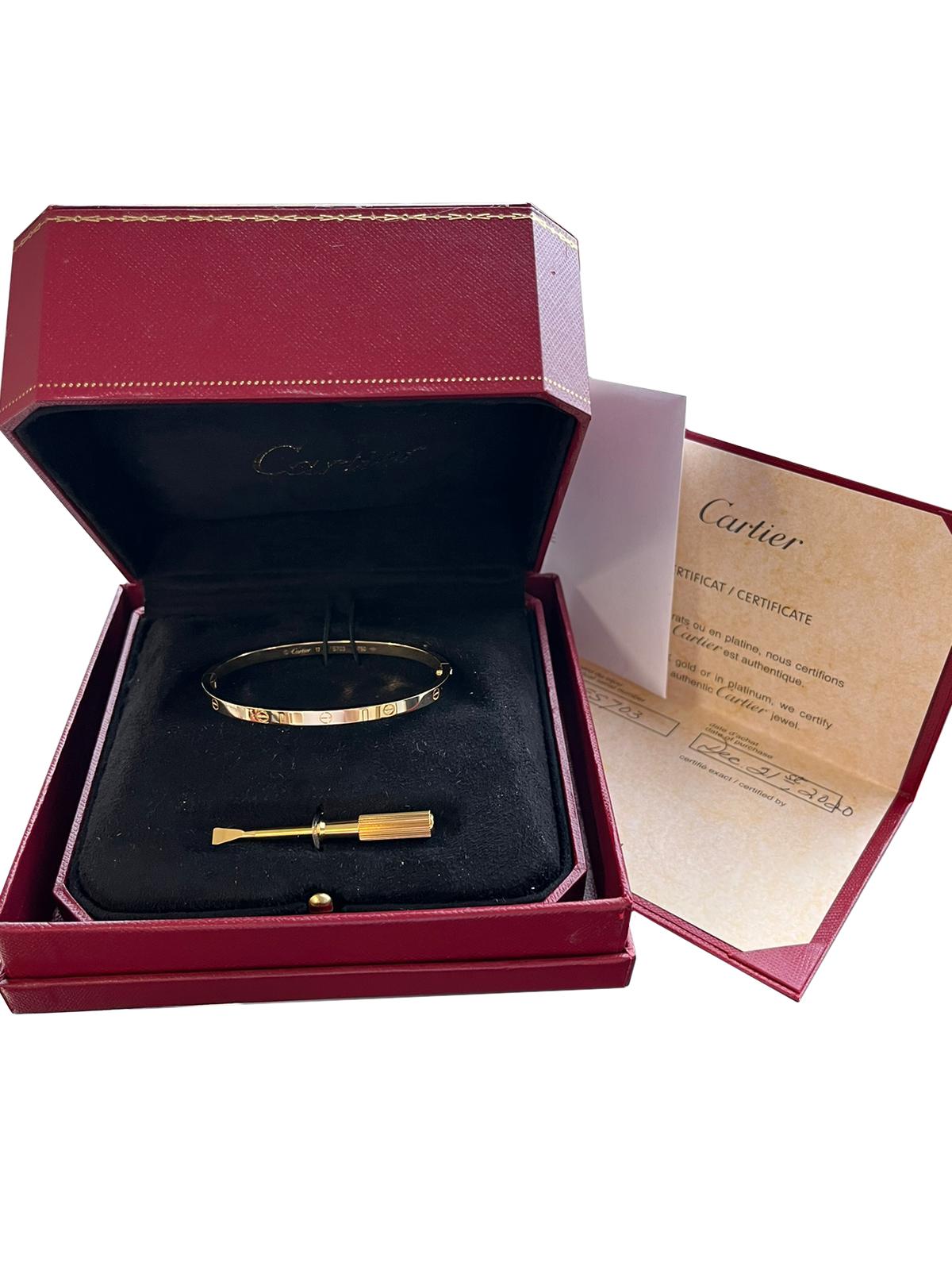 Women's Cartier Love Bracelet 18K Yellow Gold Small Model Size 17