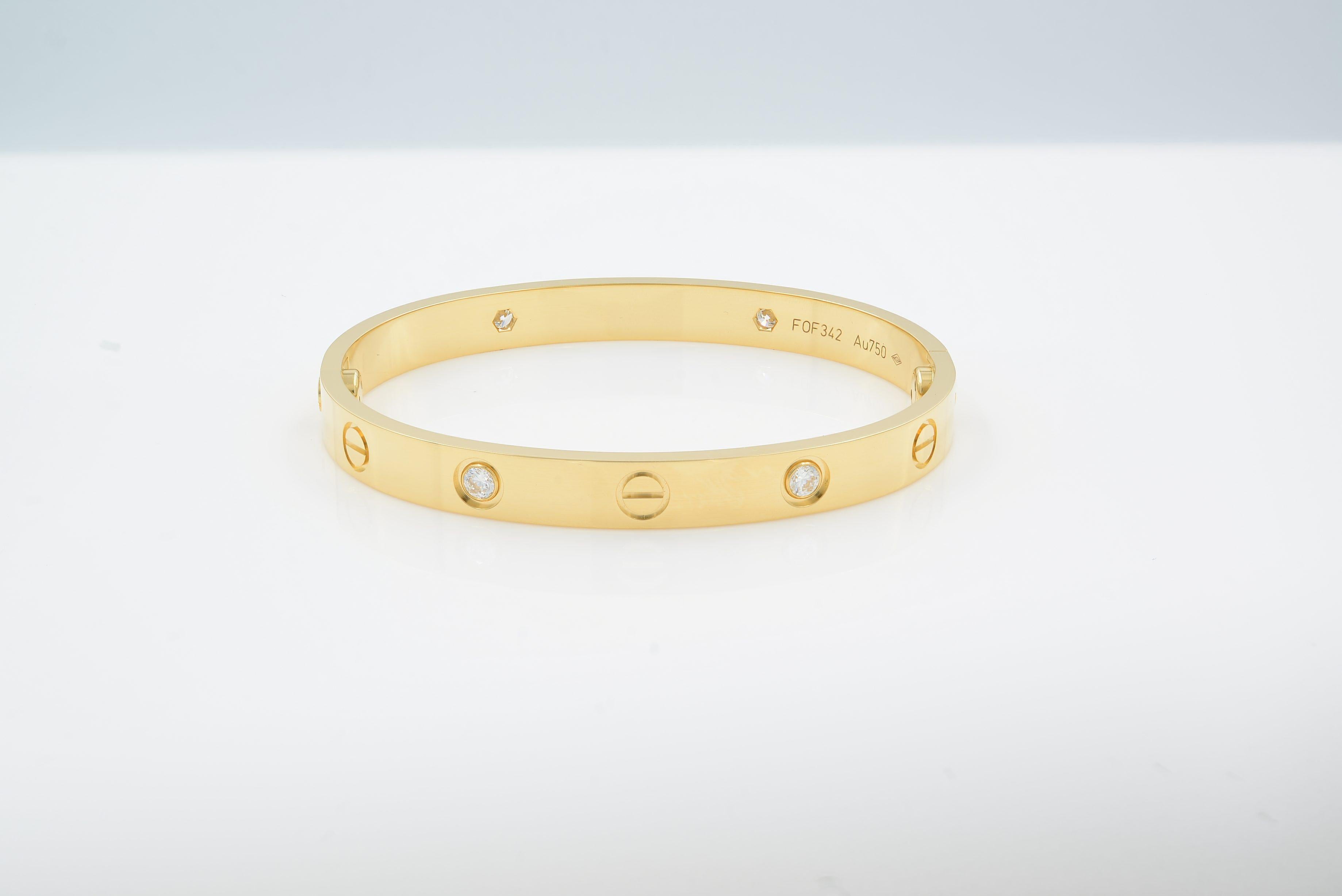 Modern Cartier Love Bracelet 18 Karat Yellow Gold with Diamonds B6035917