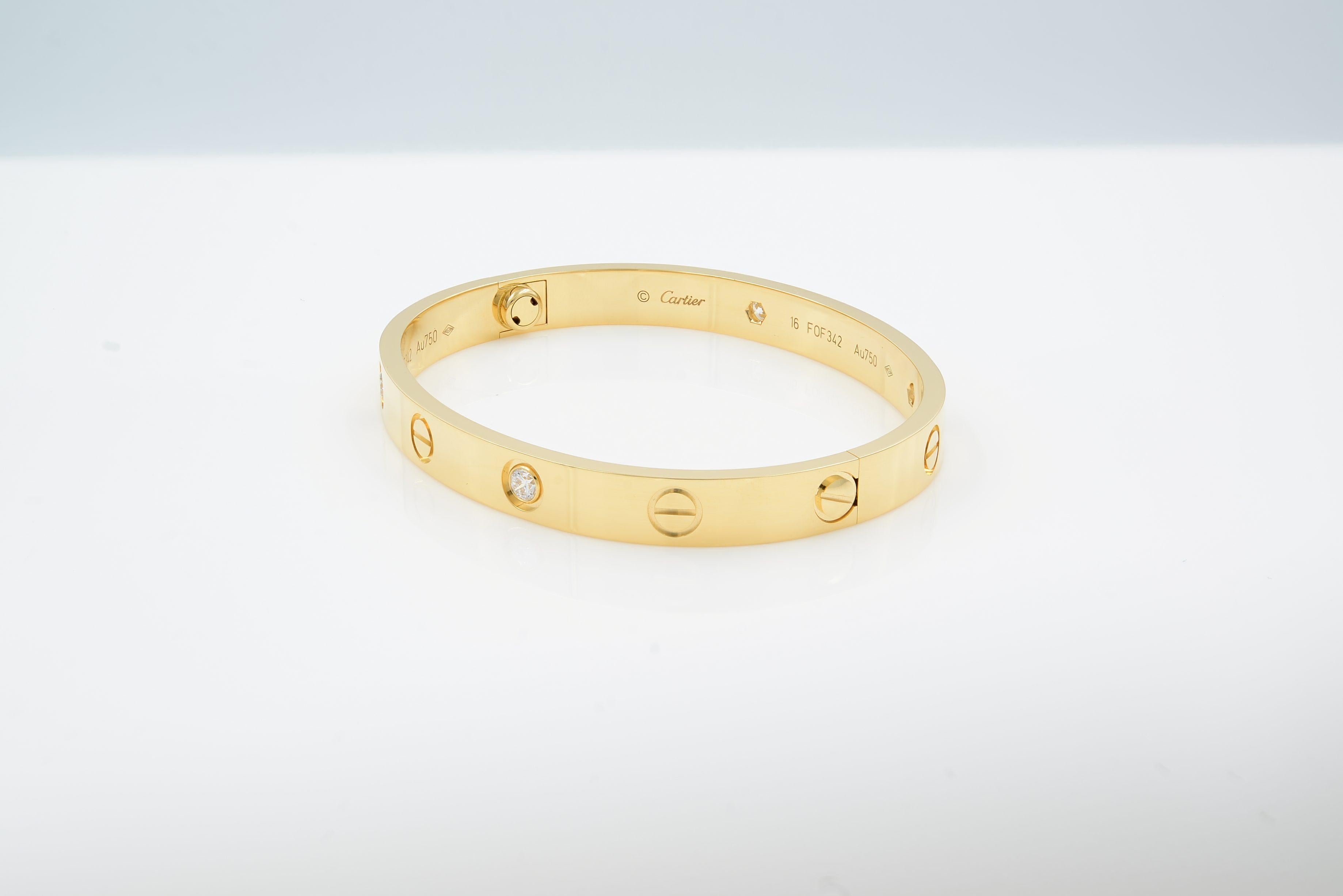 Cartier Love Bracelet 18 Karat Yellow Gold with Diamonds B6035917 In Excellent Condition In New York, NY